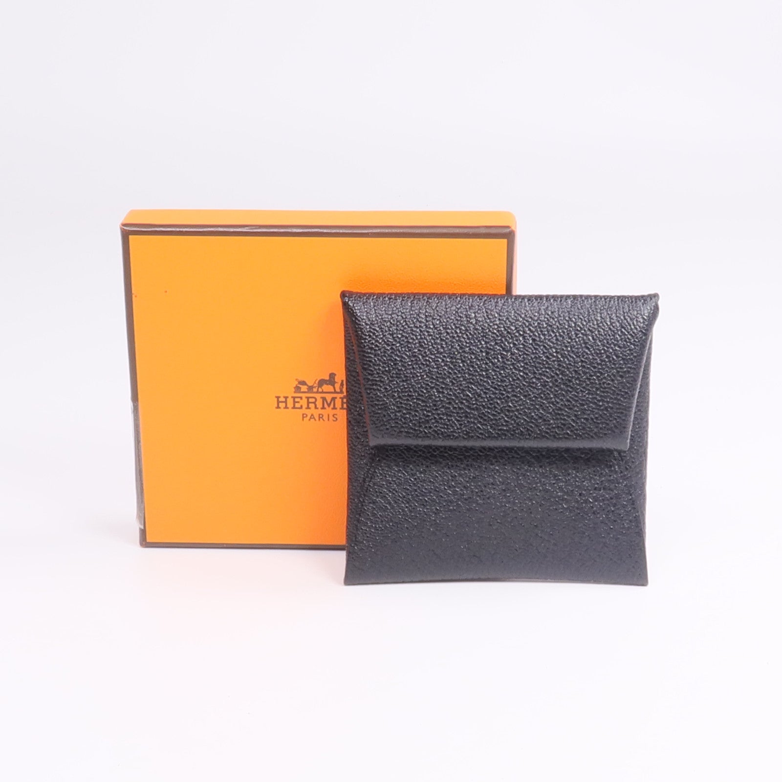 HERMES Chevre皮革Bastia零錢包Noir