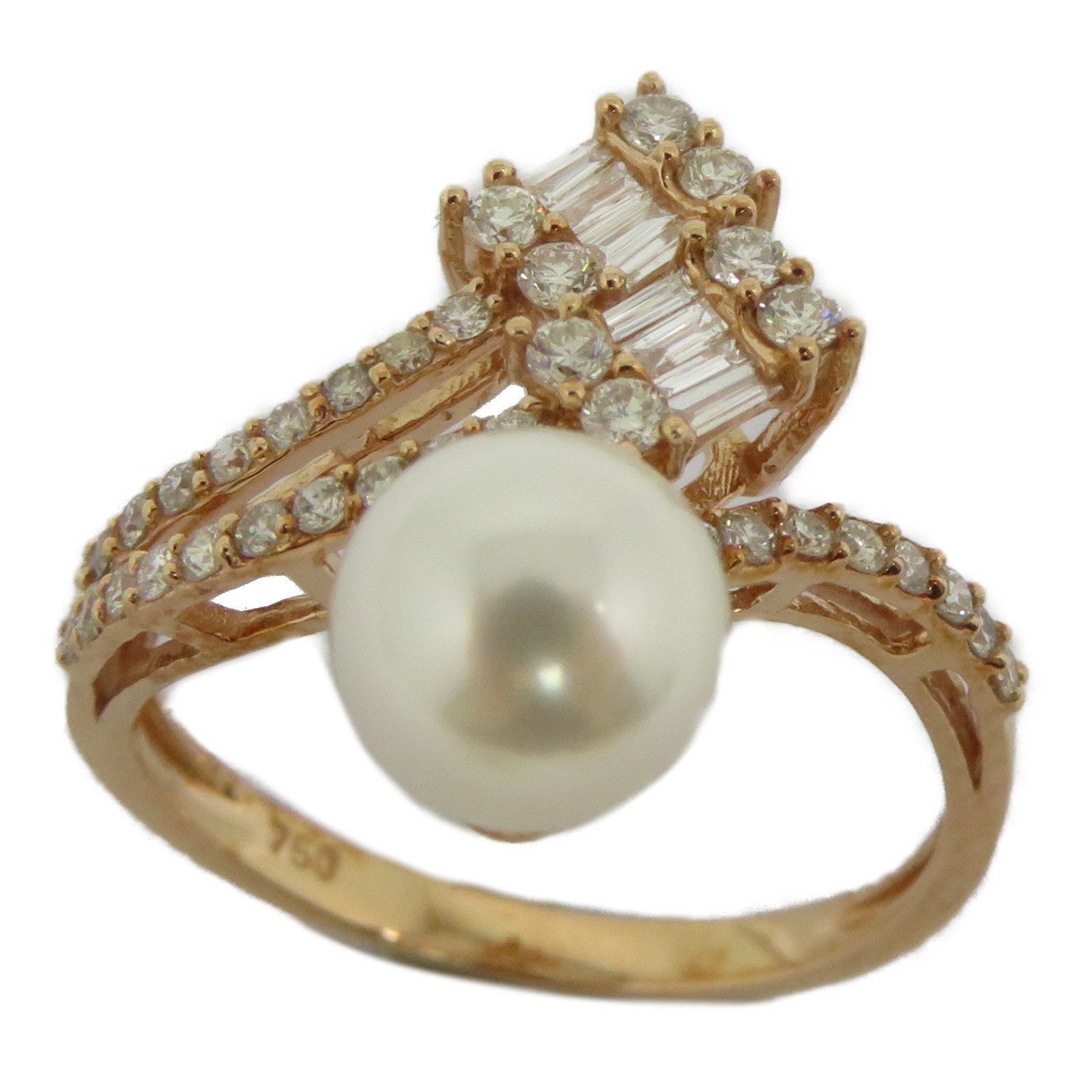 JEWELRY 【激減優惠】18K玫瑰金Pearl Ring 2.55ct珍珠/0.433ct鑽石戒指US#6.5白色/粉金色/銀色