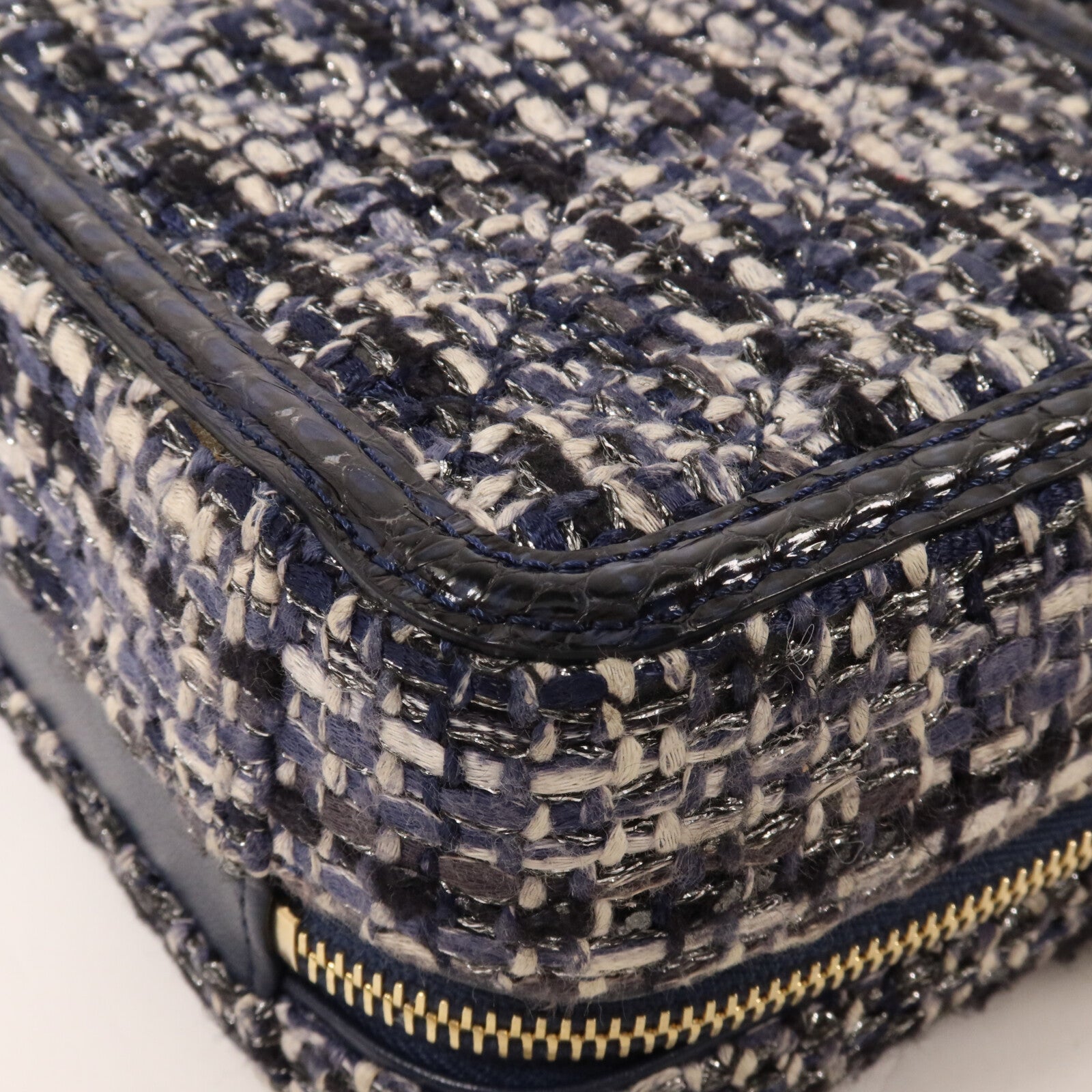 CHANEL Tweed/蛇皮皮革Vanity Case鏈帶手挽肩背兩用袋