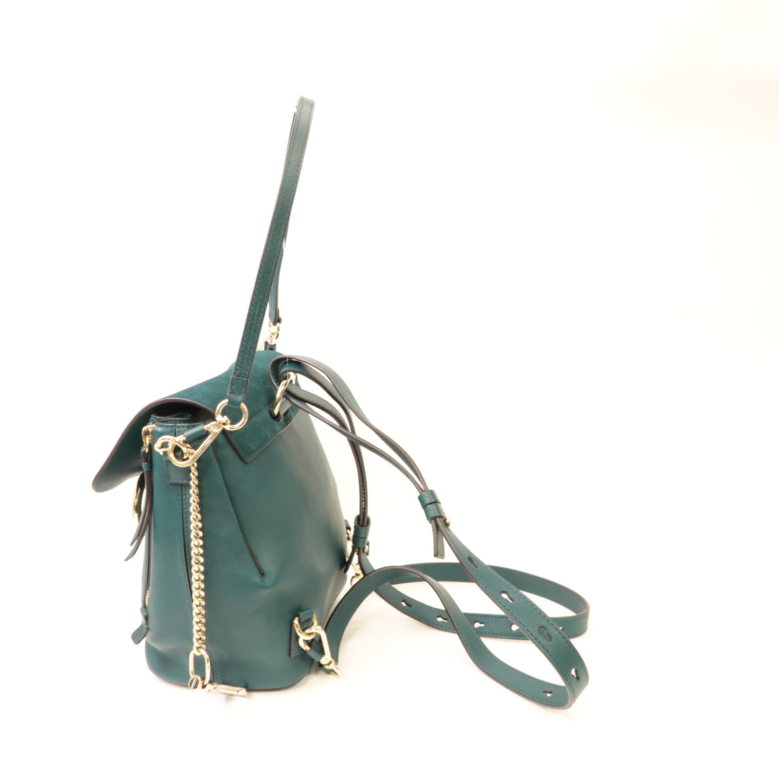 Chloe 【激減優惠】麂皮/牛皮皮革Backpack金扣背包綠色