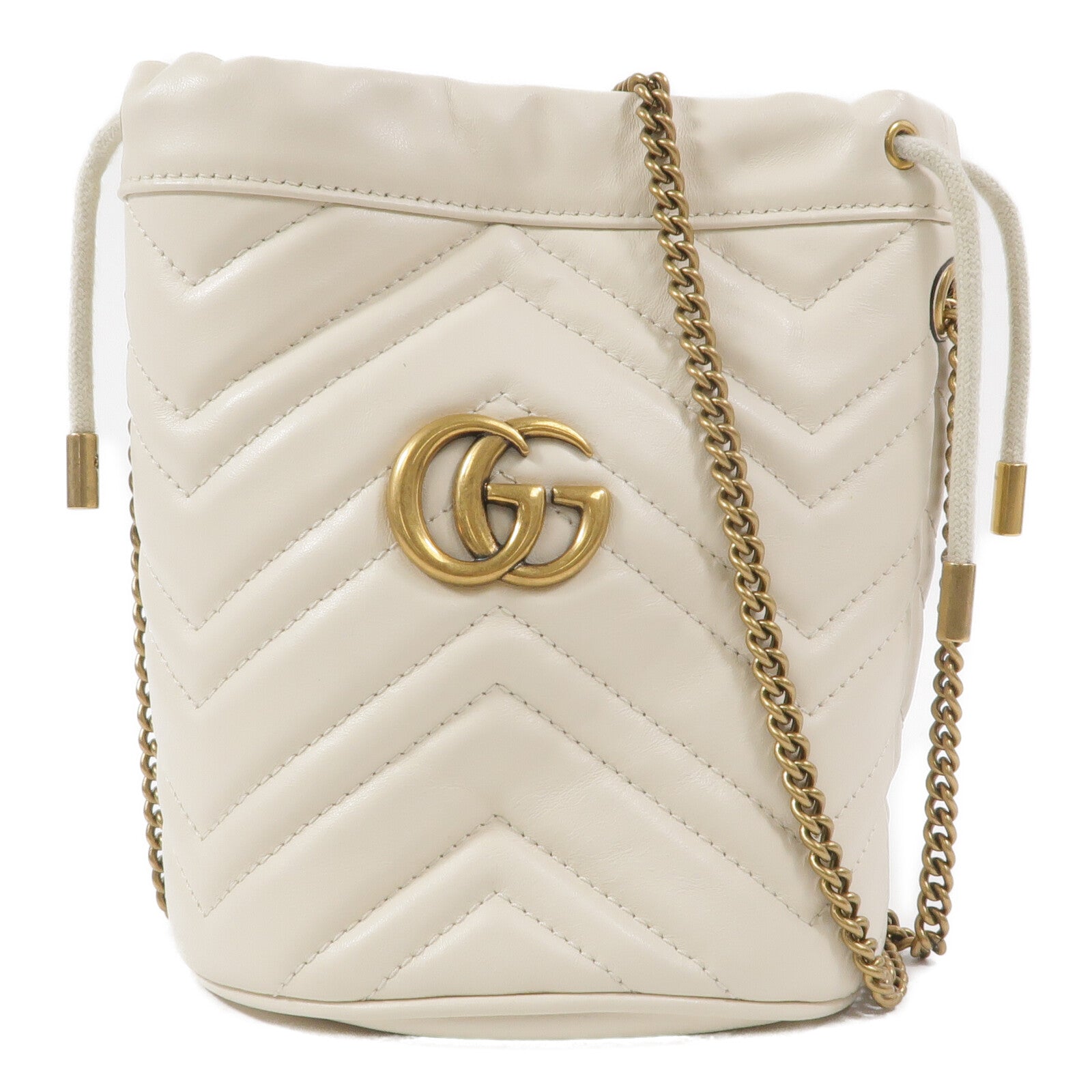 GUCCI 牛皮皮革GG Marmont Mini Bucket鏈帶肩背袋