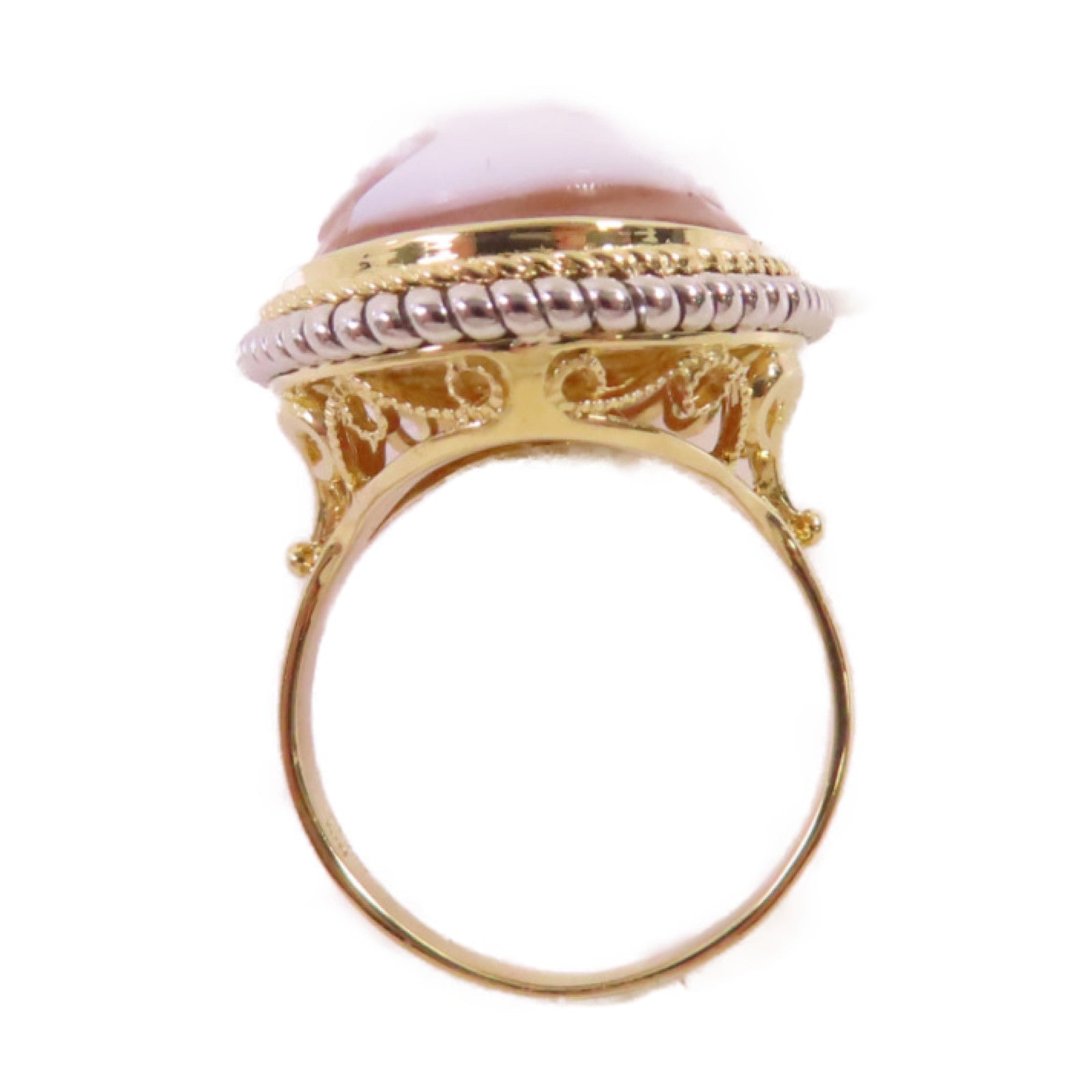 JEWELRY 【激減優惠】18K黃金/PT900鉑金/多彩寶石浮雕Shell Cameo Ring戒指US#6.75