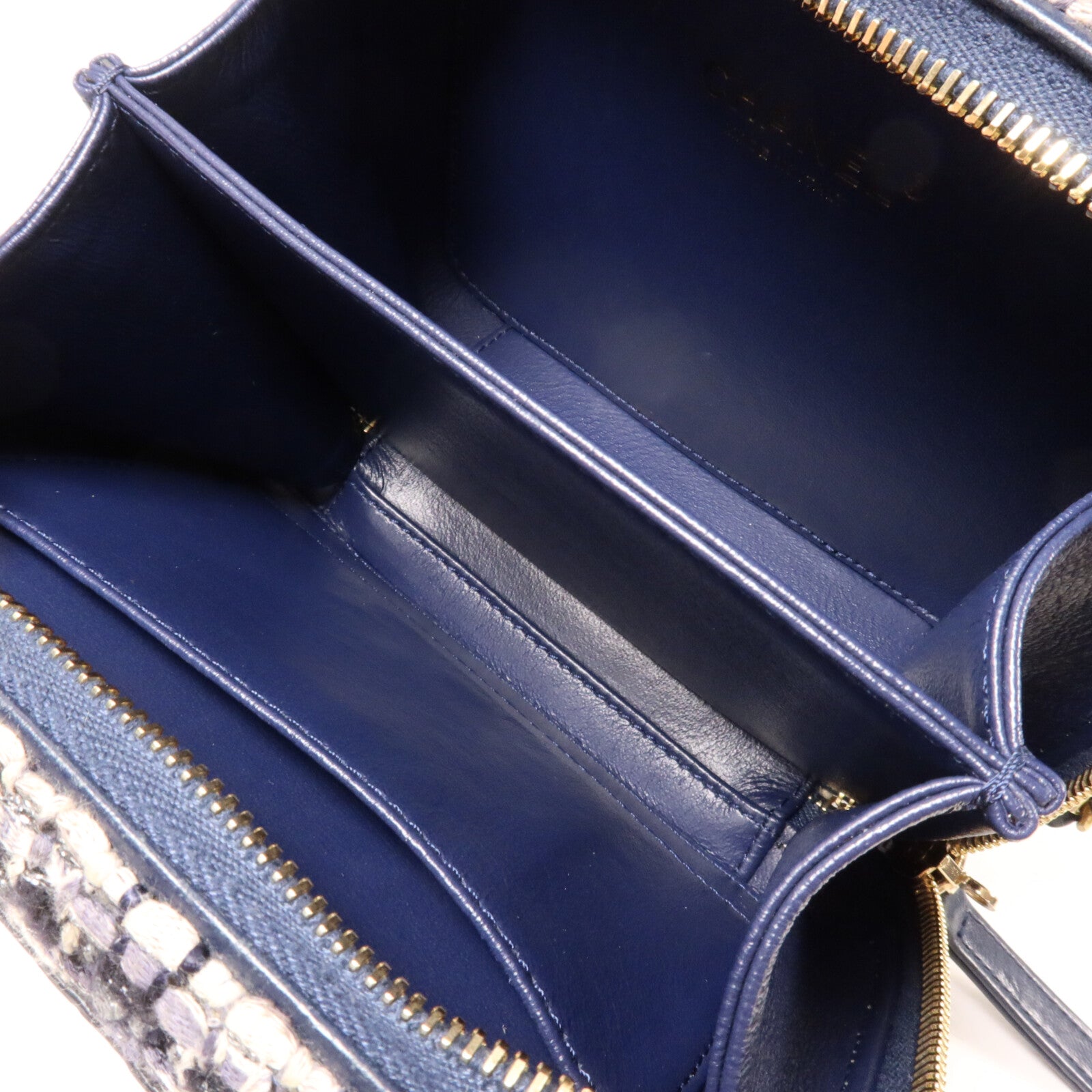 CHANEL Tweed/蛇皮皮革Vanity Case鏈帶手挽肩背兩用袋