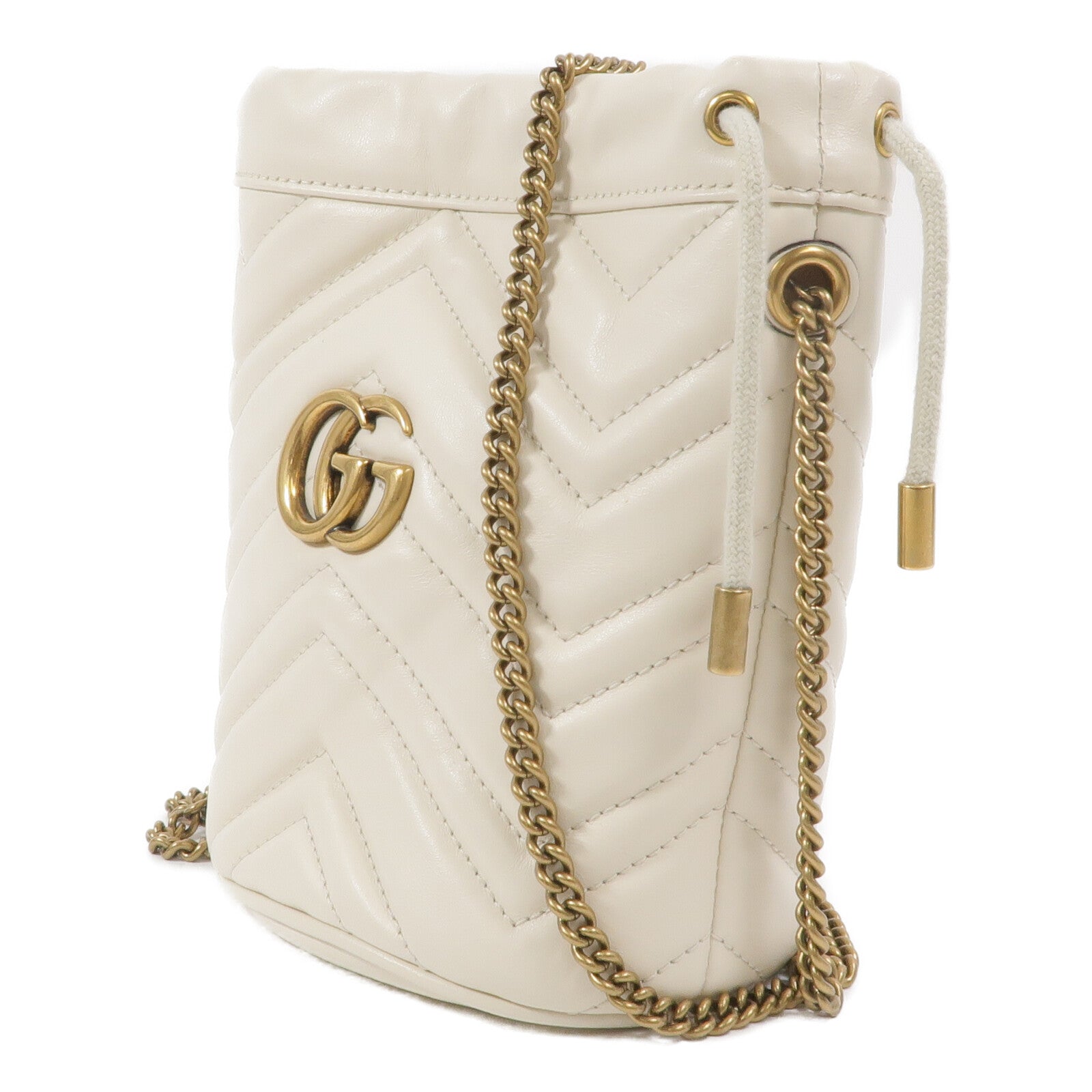 GUCCI 牛皮皮革GG Marmont Mini Bucket鏈帶肩背袋