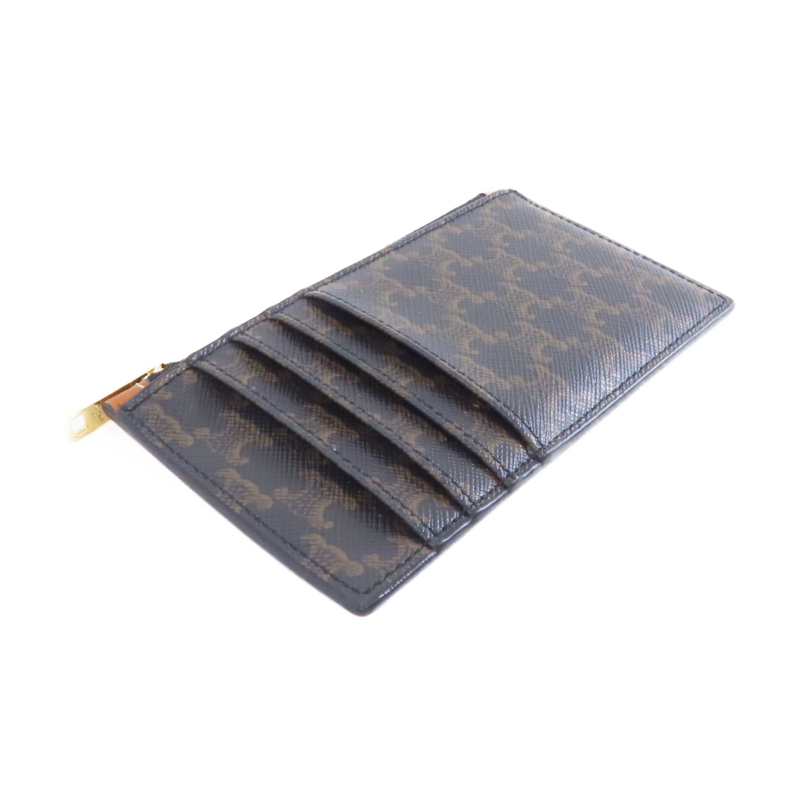 CELINE 塗層帆布Card Case金扣卡片套黑色/棕色