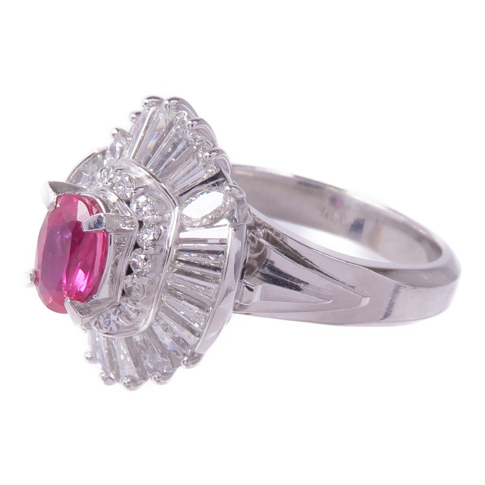 JEWELRY PT900鉑金Pink Sapphire Diamond Ring粉紅色藍寶石/鑽石戒指US#4.5