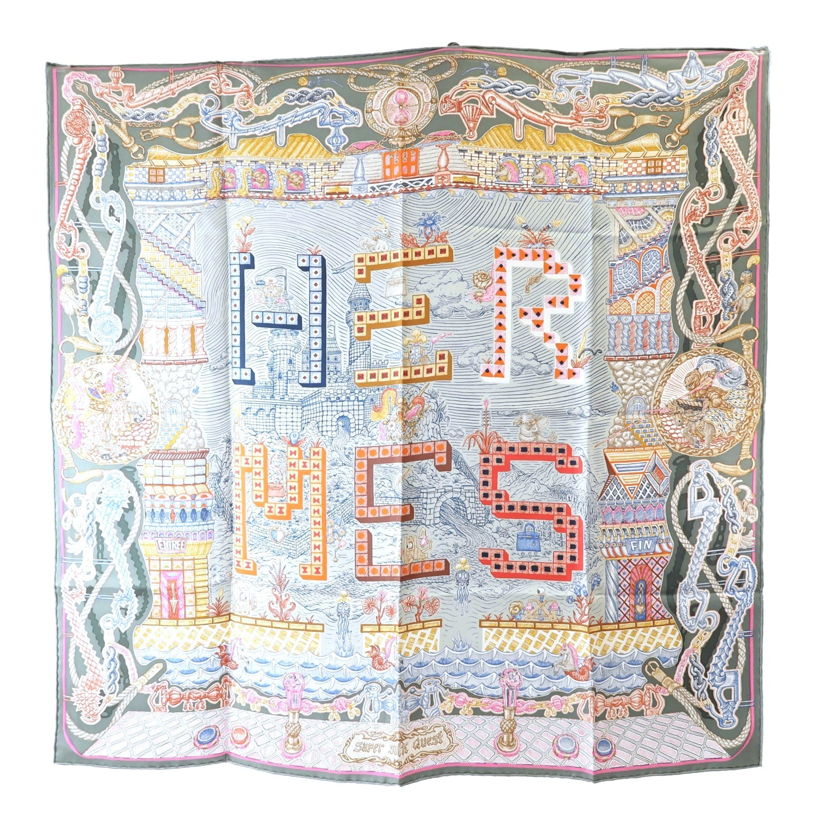 HERMES Scarf 90X90 Silk Multicolor