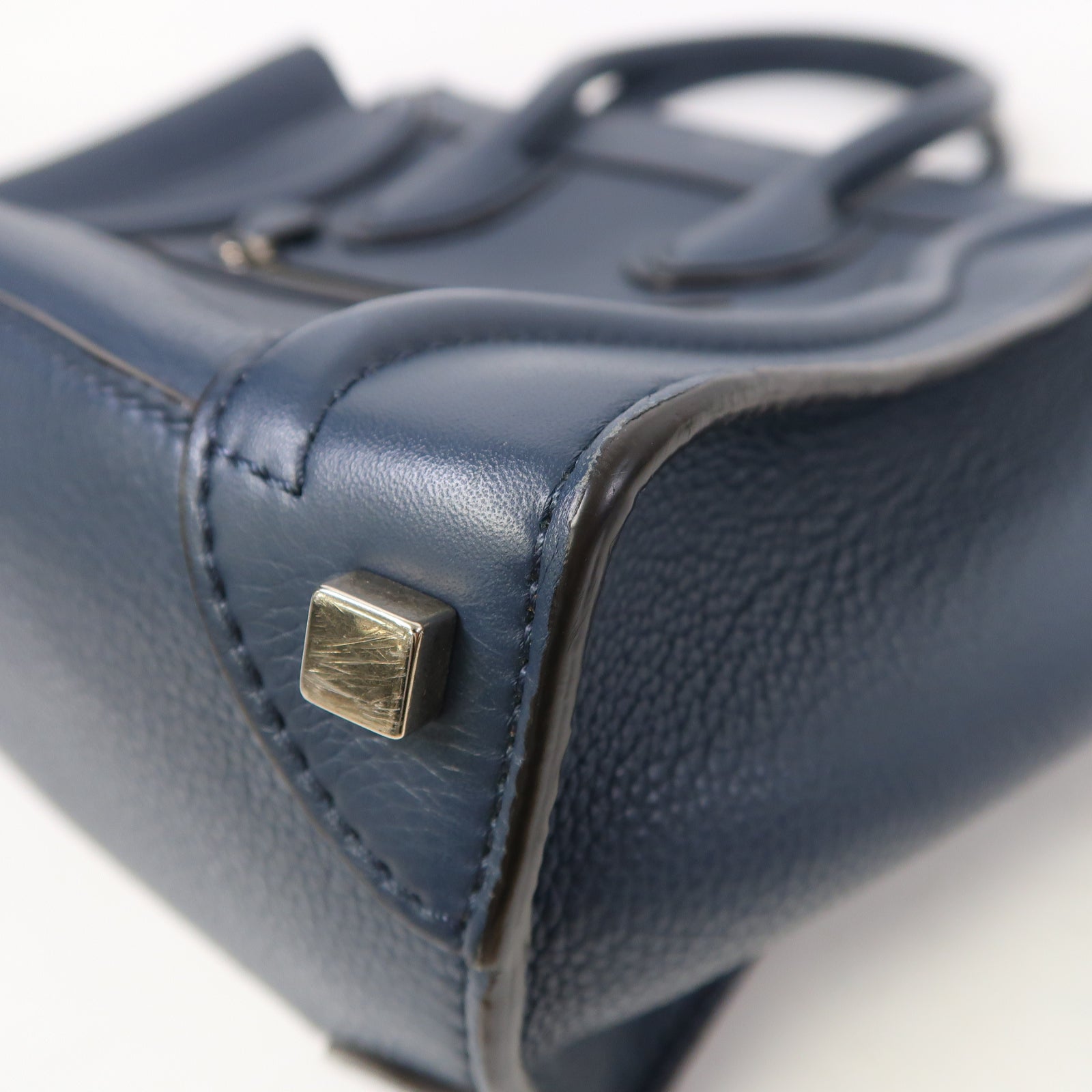 CELINE 牛皮皮革Luggage銀扣手挽袋藍色
