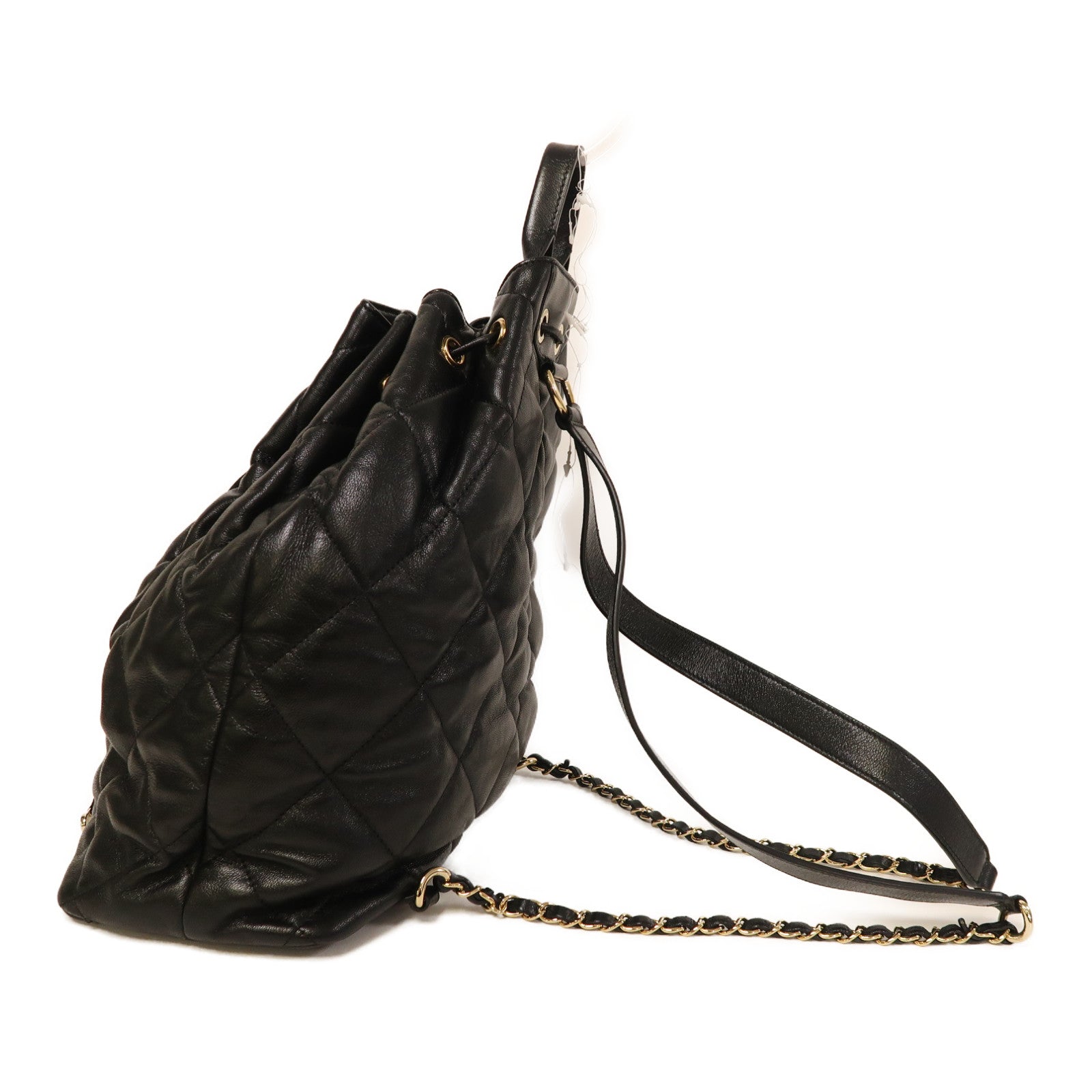 CHANEL 菱格牛皮皮革Backpack金扣背包黑色