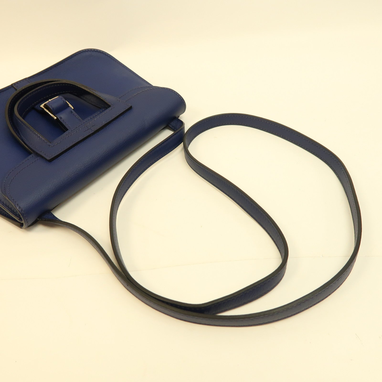 HERMES Swift皮革Mini Halzan 22銀扣手挽肩背兩用袋藍色
