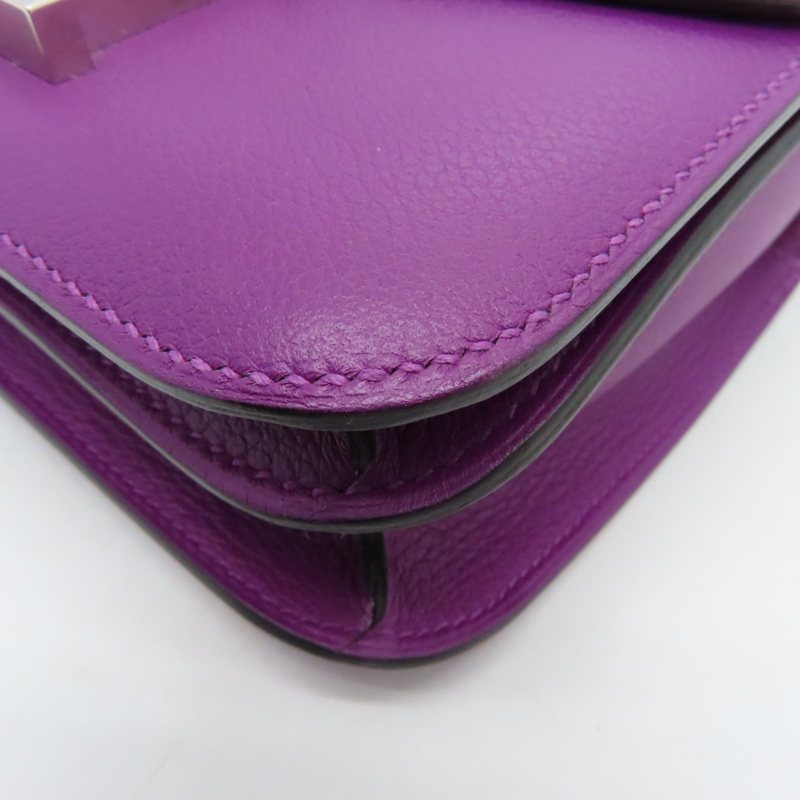 HERMES Evercolour Leather Constance Mini Silver Buckle Shoulder Bag Anemone Purple