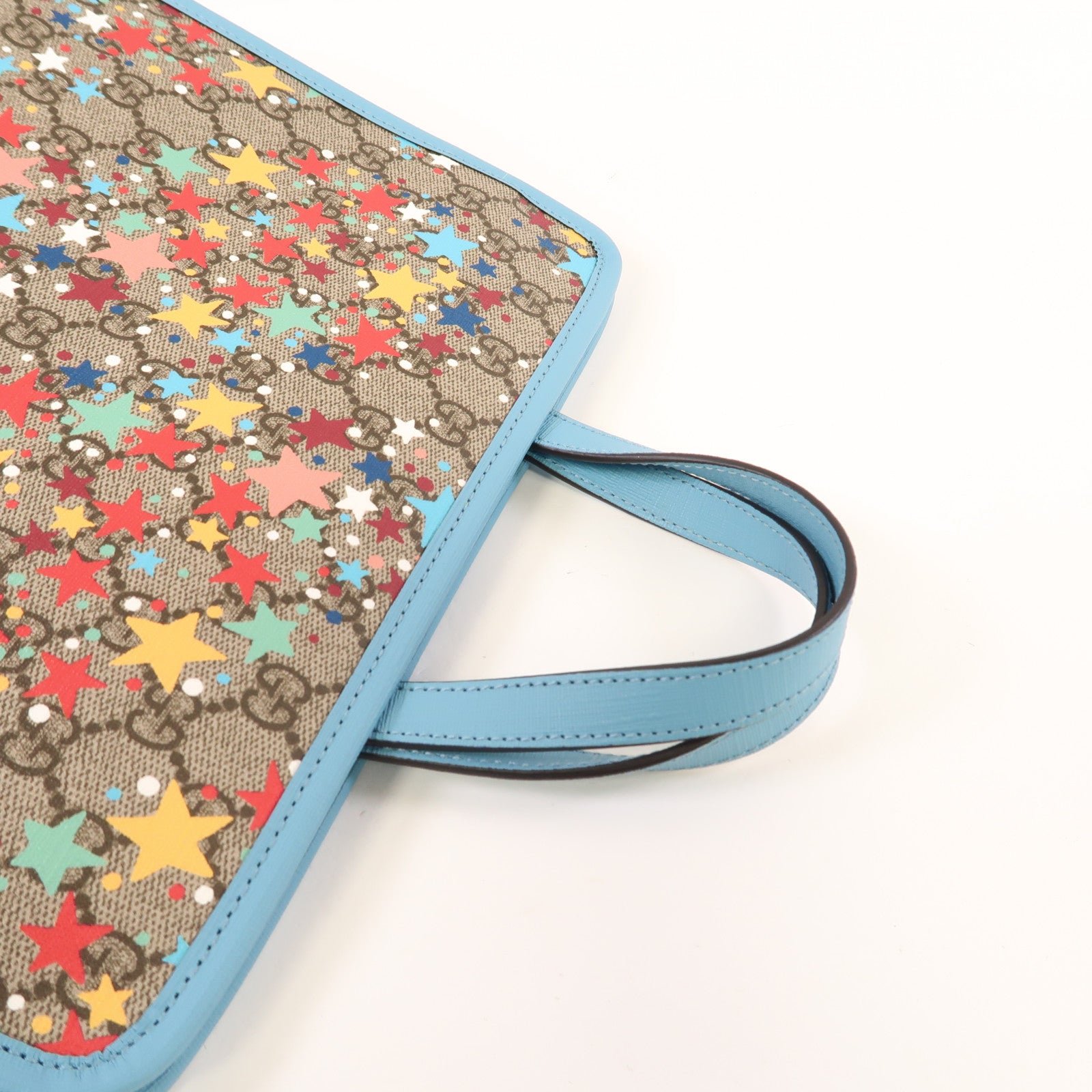 GUCCI 塗層帆布Star Print Tote Bag銀扣手挽袋藍色