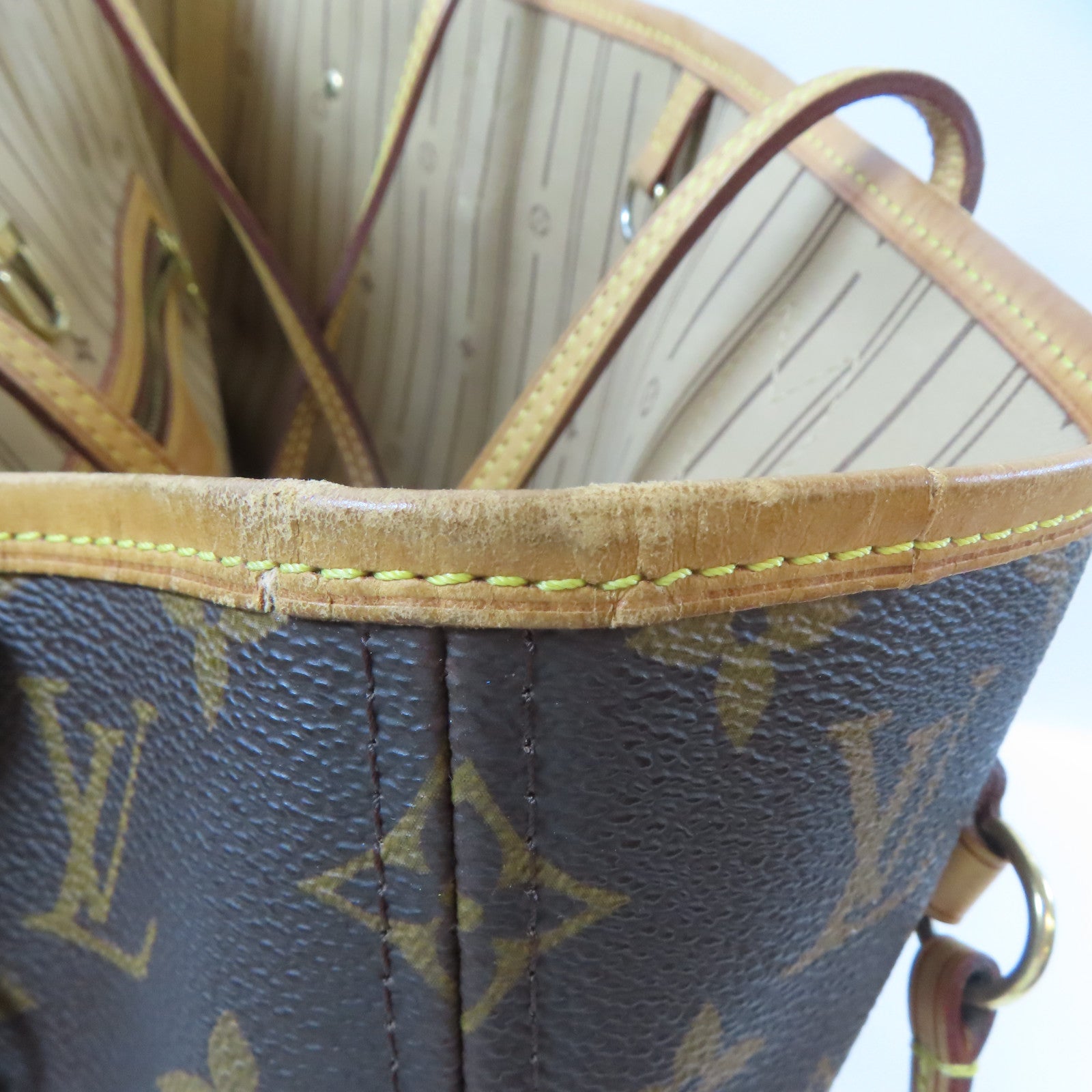 LOUIS VUITTON Monogram Neverfull MM金扣手挽袋啡色
