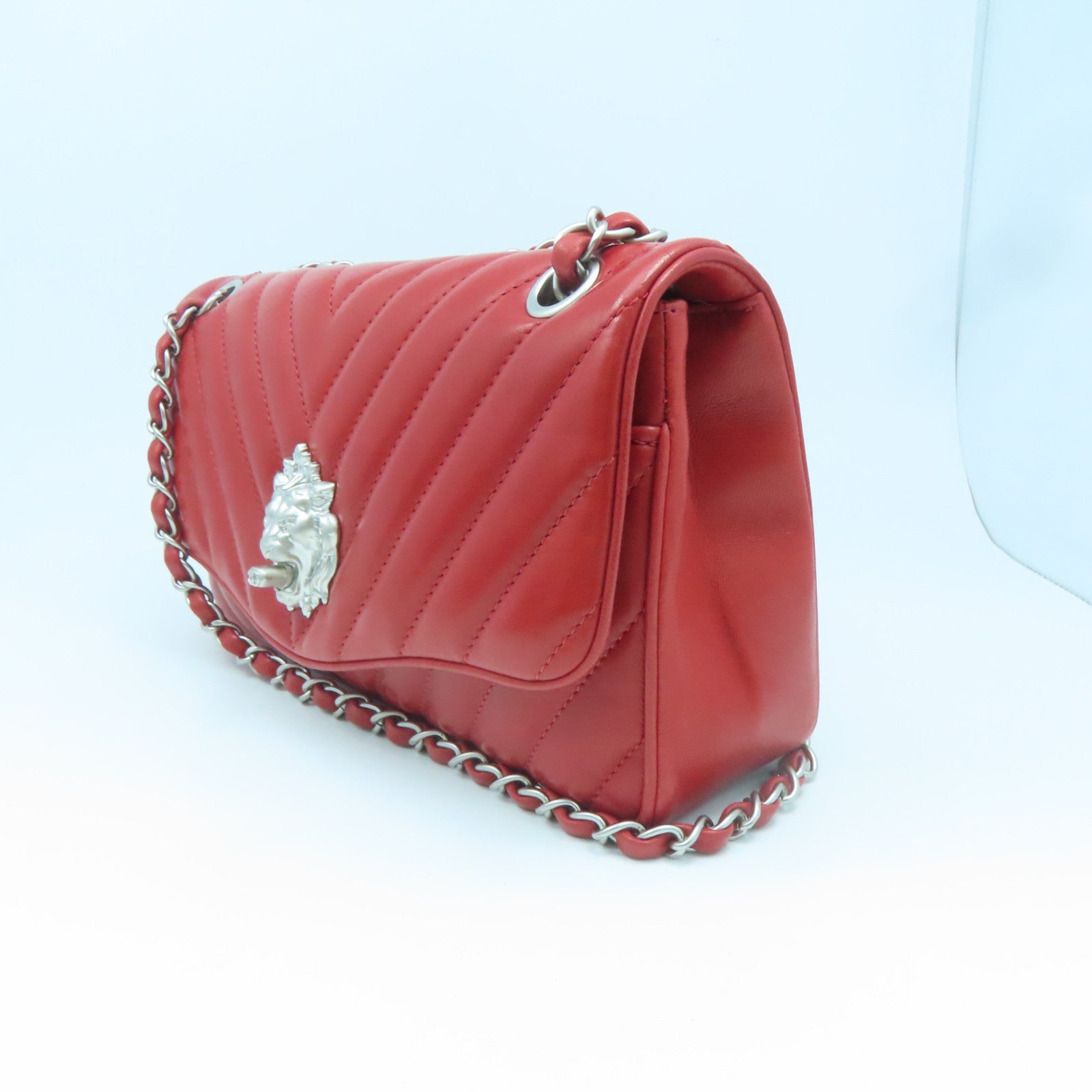 CHANEL twill cowhide leather Chain Shoulder silver buckle shoulder bag red