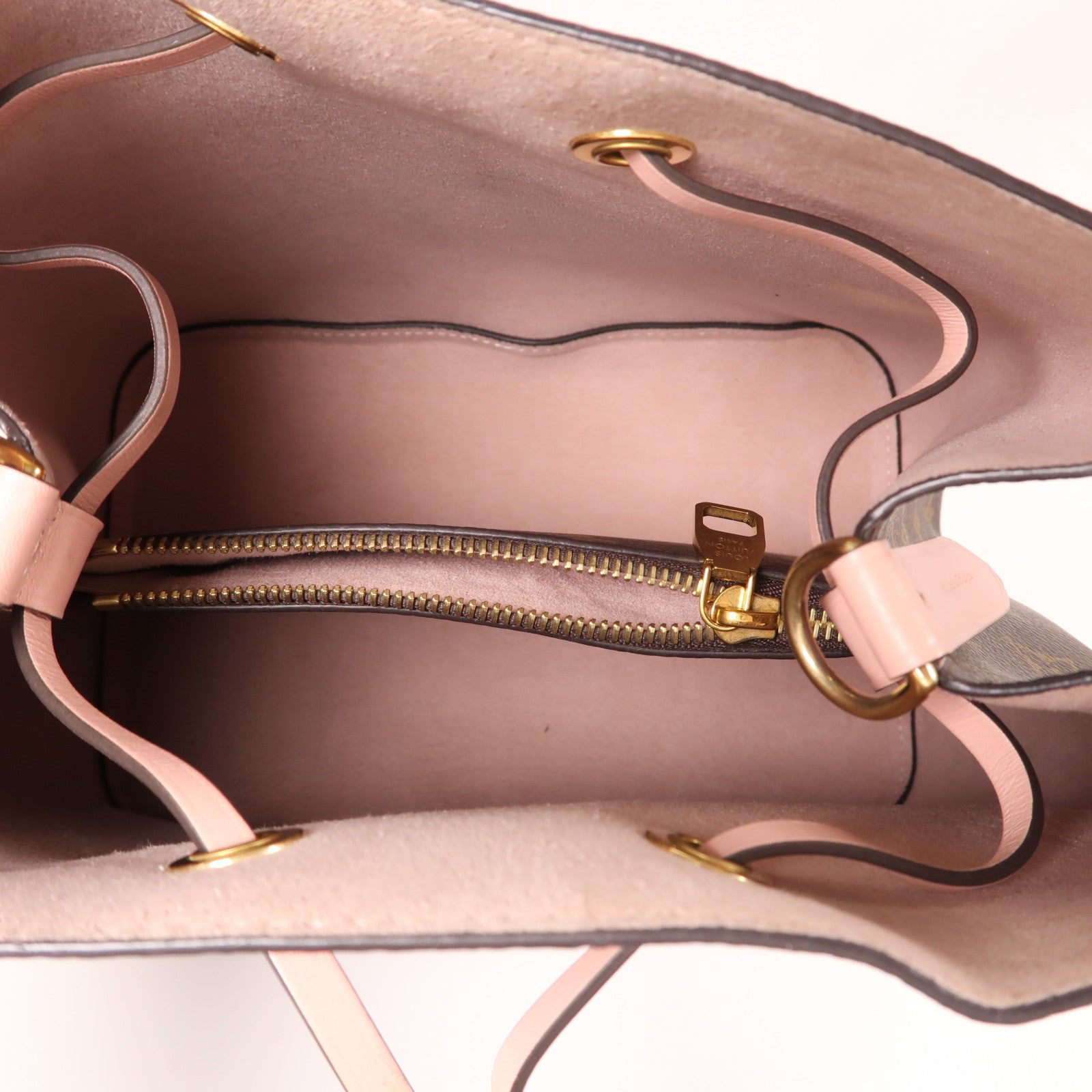 LOUIS VUITTON Monogram NeoNoe MM金扣肩背袋棕色/粉紅色