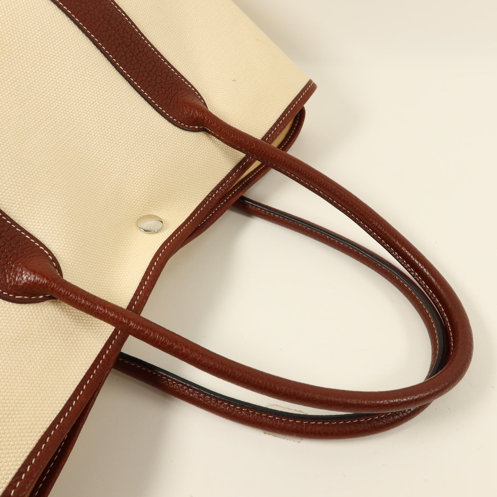 HERMES 帆布Garden Party PM銀扣手挽袋Blanc