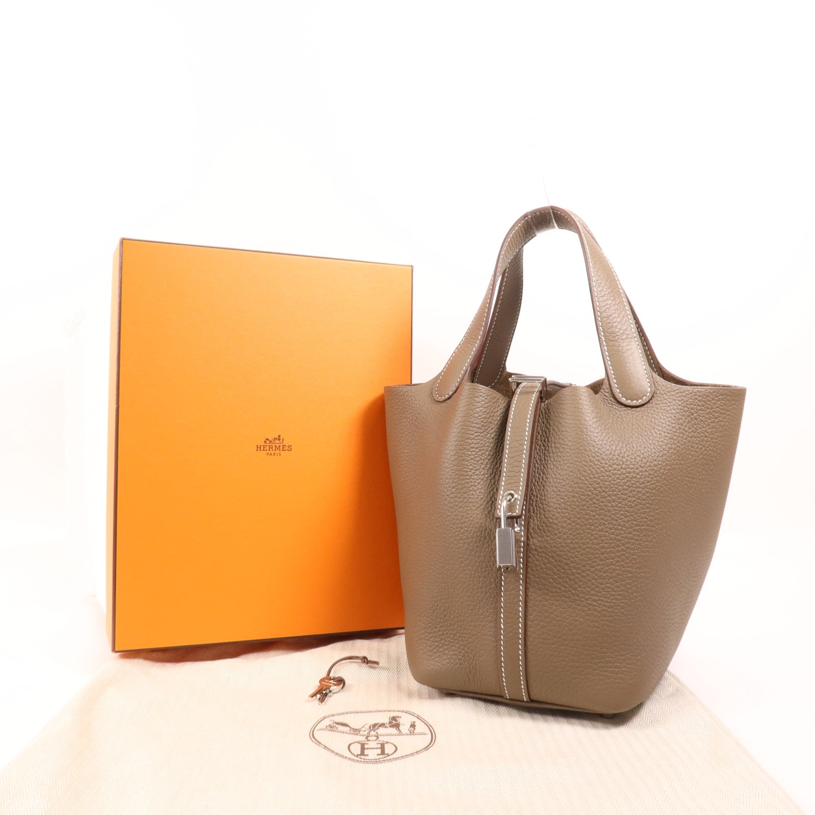 HERMES Clemence皮革Picotin PM銀扣手挽袋