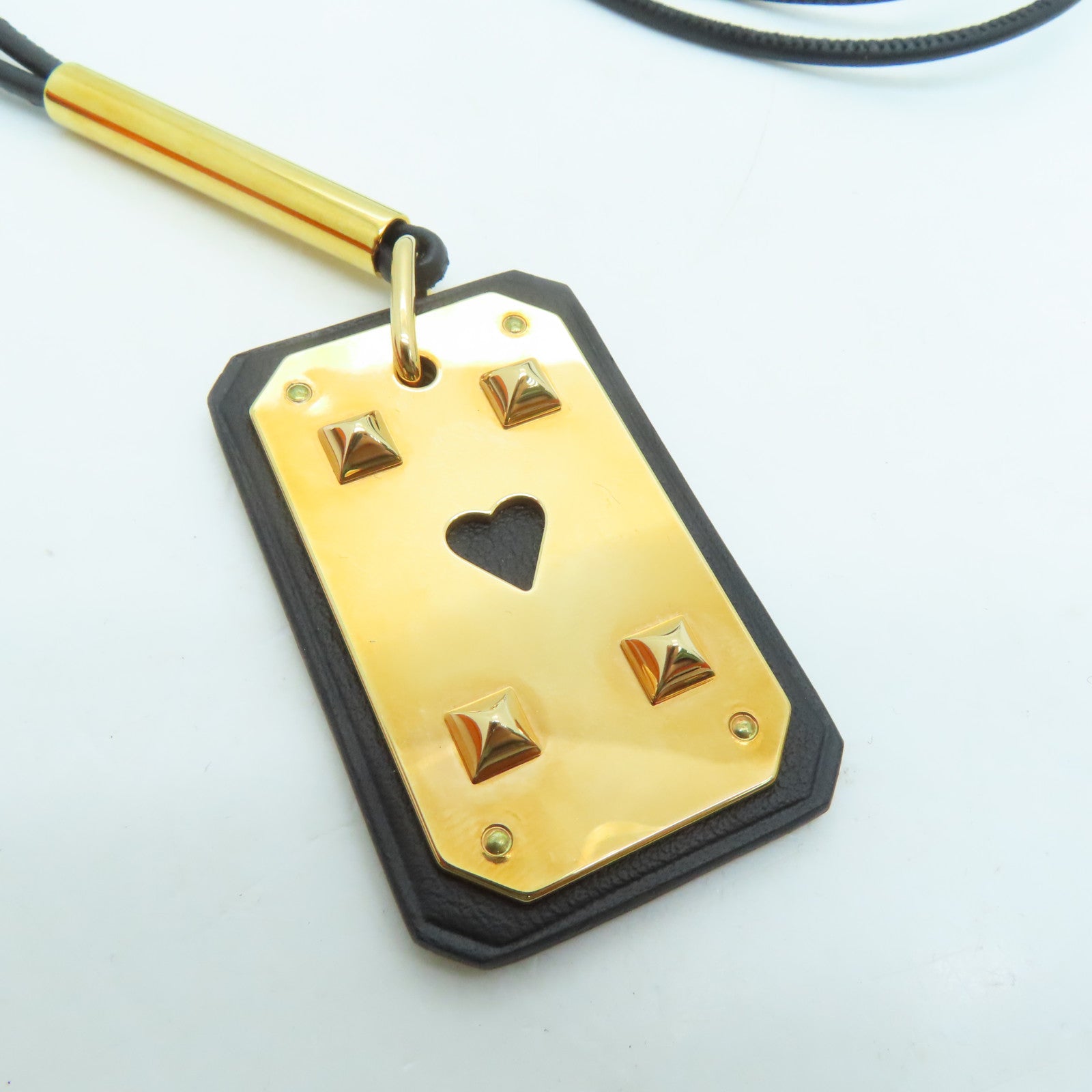 HERMES 【激減優惠精選】Swift皮革/金屬As De Coeur Necklace項鍊黑色金色
