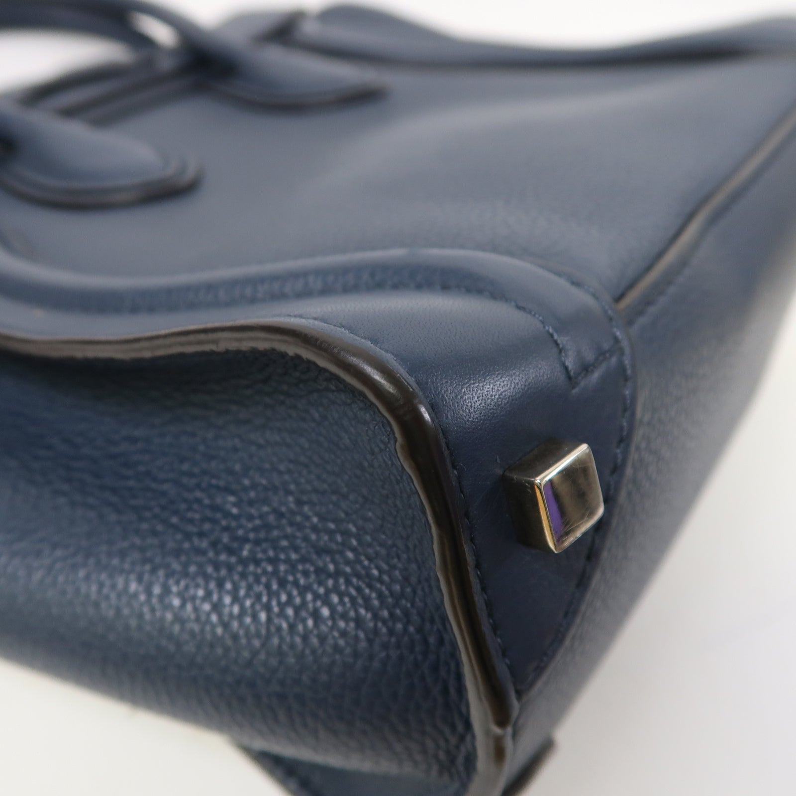 CELINE 牛皮皮革Luggage銀扣手挽袋藍色