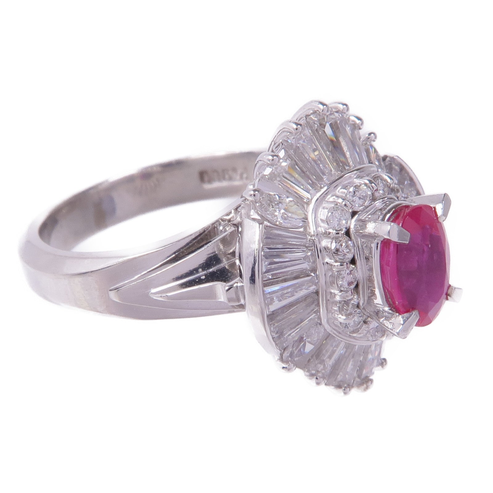 JEWELRY PT900鉑金Pink Sapphire Diamond Ring粉紅色藍寶石/鑽石戒指US#4.5