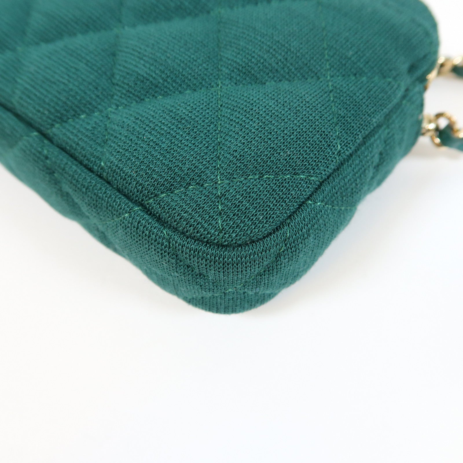 CHANEL 【激減優惠】菱格帆布Chain Shoulder金扣鏈帶肩背袋綠色