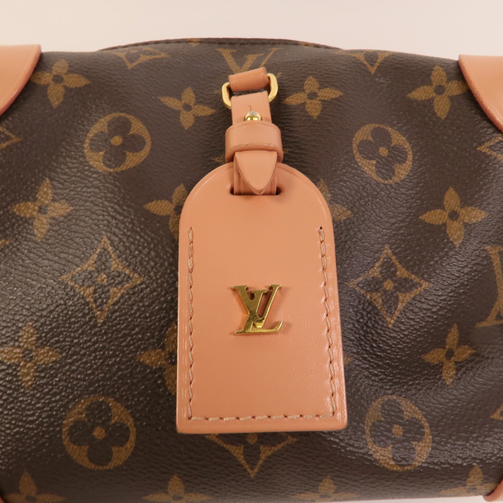 LOUIS VUITTON Monogram Petite Malle Souple金扣手挽肩背兩用袋棕色/粉紅色