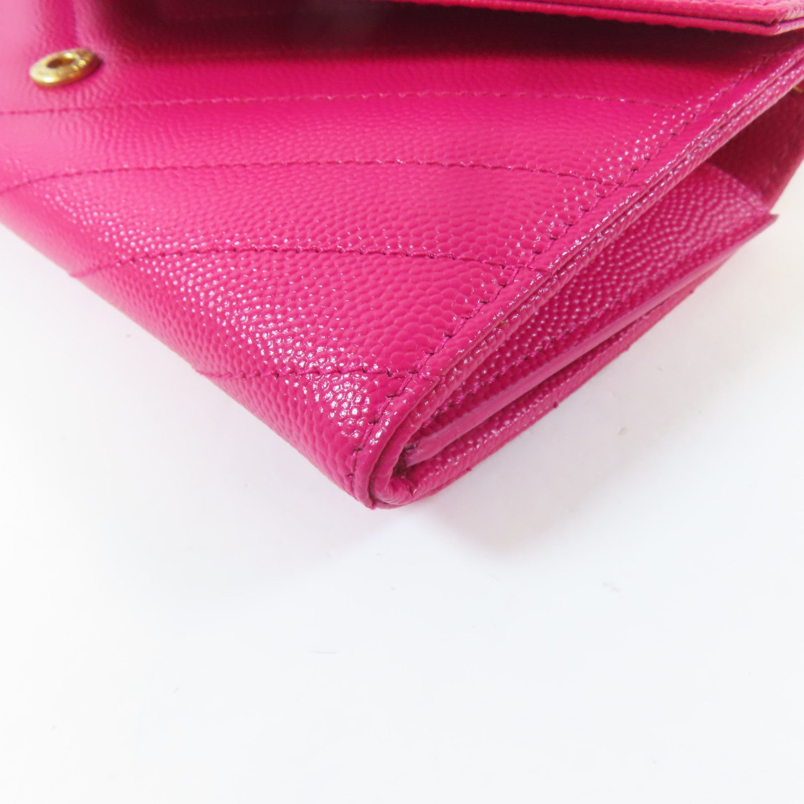YVES SAINT LAURENT 牛皮皮革Long Wallet金扣長錢包桃紅色