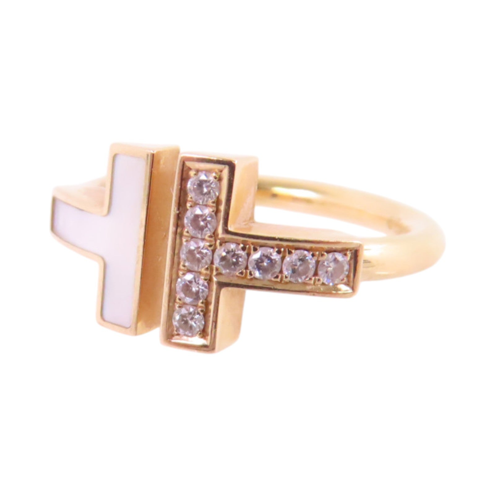 TIFFANY¡®CO T Wire Diamond Mother of Pearl Ring #3.75 18K Rose Gold