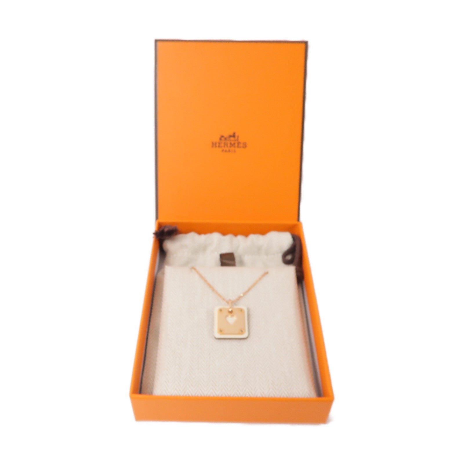 HERMES 金屬Pendant As De Coeur項鏈白色/啡色