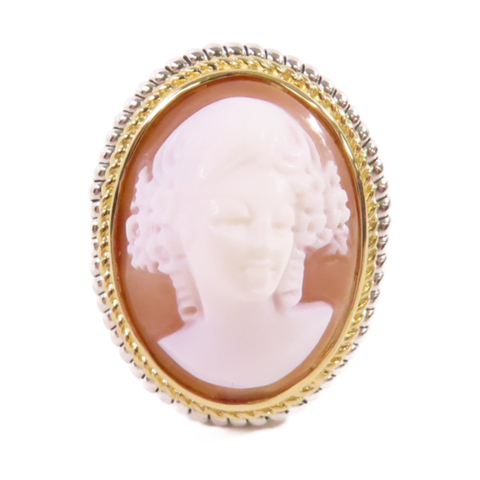 JEWELRY 【激減優惠】18K黃金/PT900鉑金/多彩寶石浮雕Shell Cameo Ring戒指US#6.75