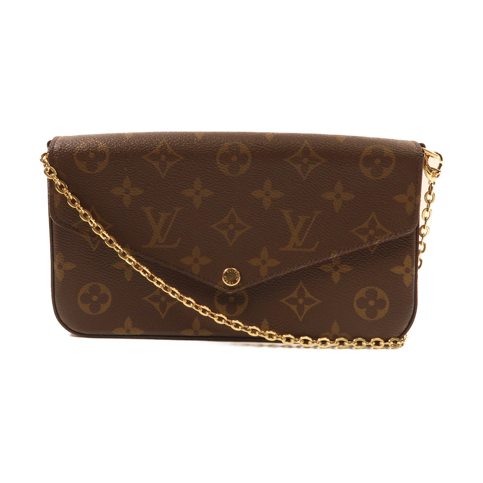LOUIS VUITTON Monogram Pochette Felicie金扣鏈帶肩背袋啡色