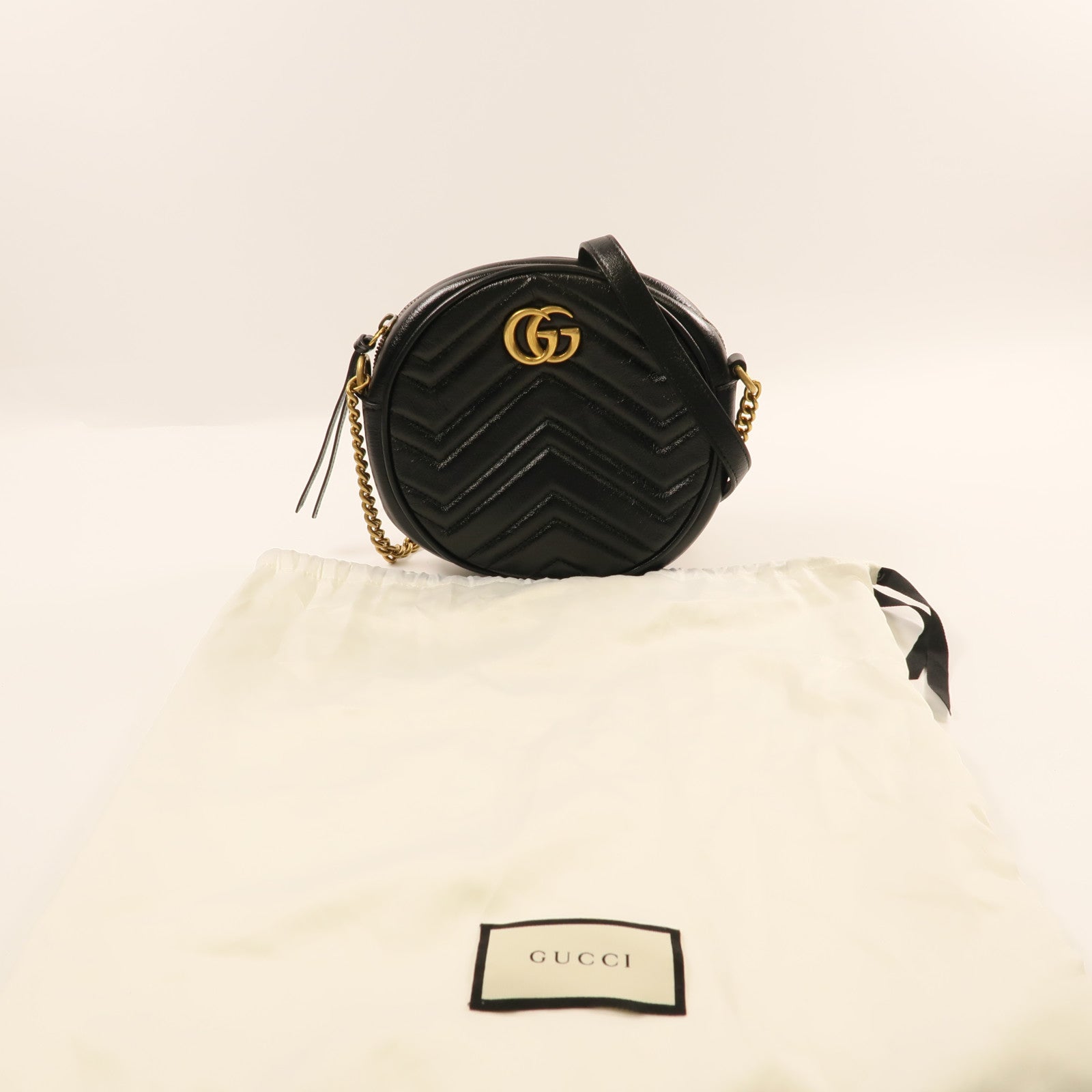 GUCCI GG GHW Marmont Shoulder Bag Calfskin Leather 550154 Black