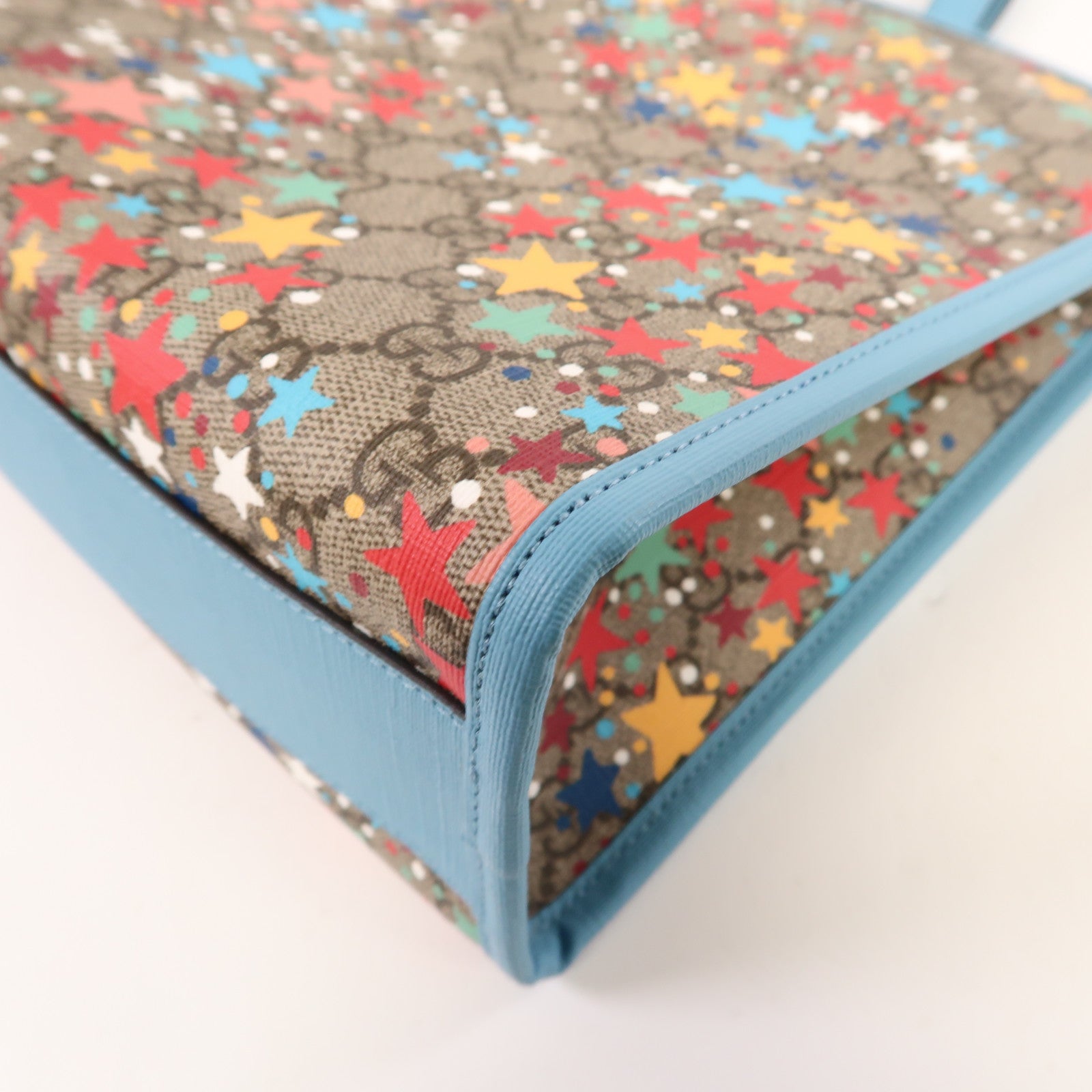 GUCCI 塗層帆布Star Print Tote Bag銀扣手挽袋藍色