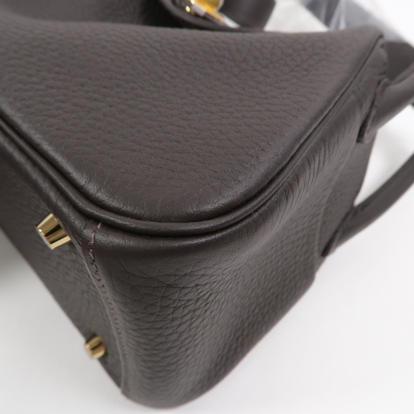 HERMES Clemence皮革Mini Lindy金扣手挽肩背兩用袋Bai Brun