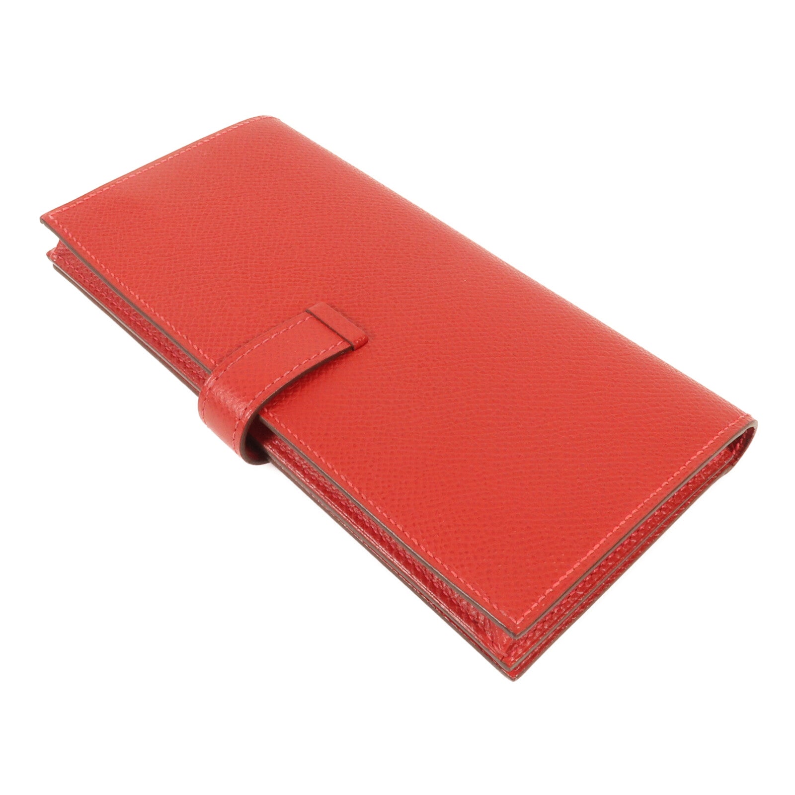 HERMES Epsom皮革Bearn W Snap金扣長錢包Rouge Casaque
