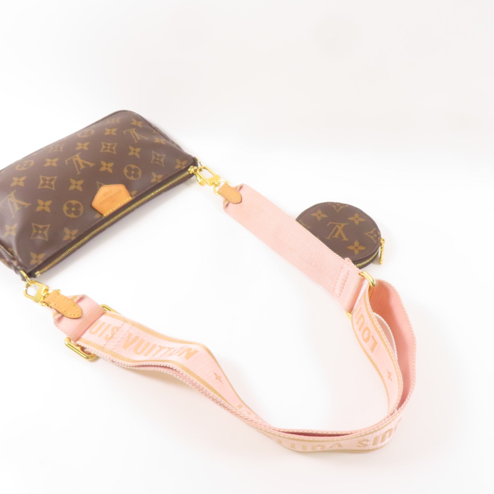 LOUIS VUITTON Monogram Multi Pochette Accessoires金扣肩背袋棕色
