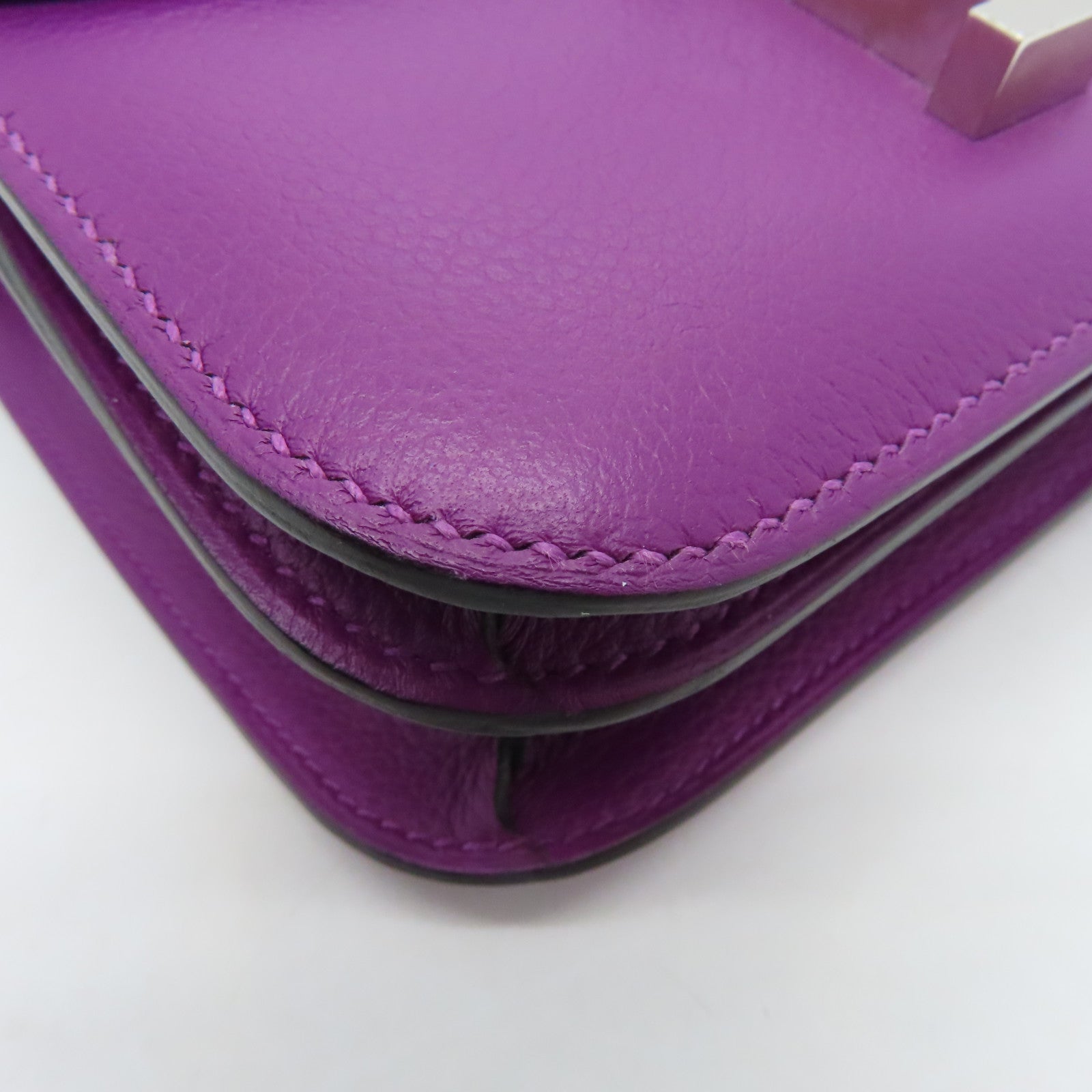 HERMES Evercolour Leather Constance Mini Silver Buckle Shoulder Bag Anemone Purple