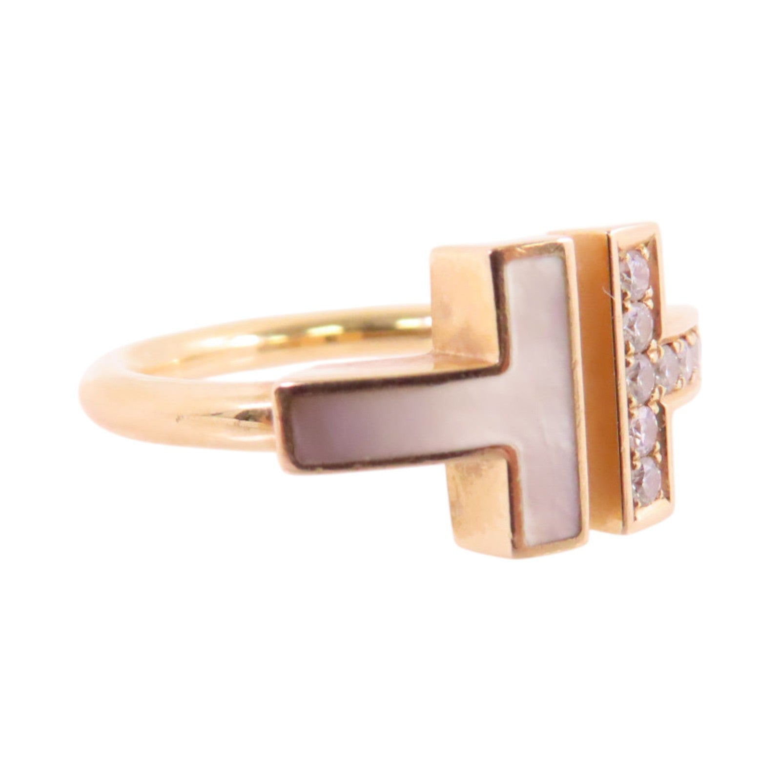 TIFFANY¡®CO T Wire Diamond Mother of Pearl Ring #3.75 18K Rose Gold