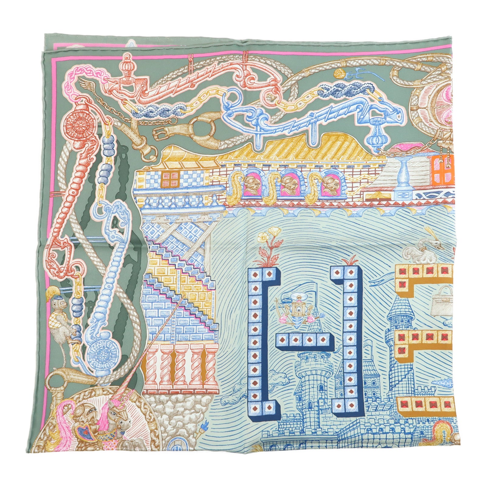 HERMES Scarf 90X90 Silk Multicolor