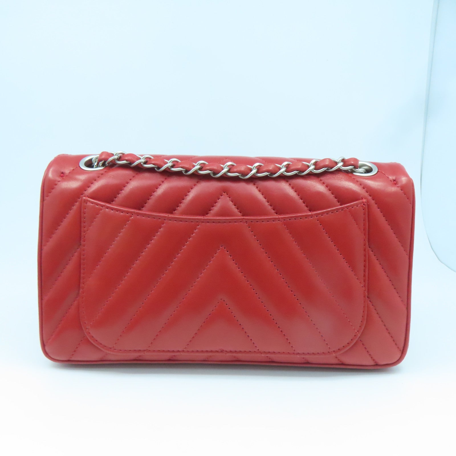 CHANEL twill cowhide leather Chain Shoulder silver buckle shoulder bag red