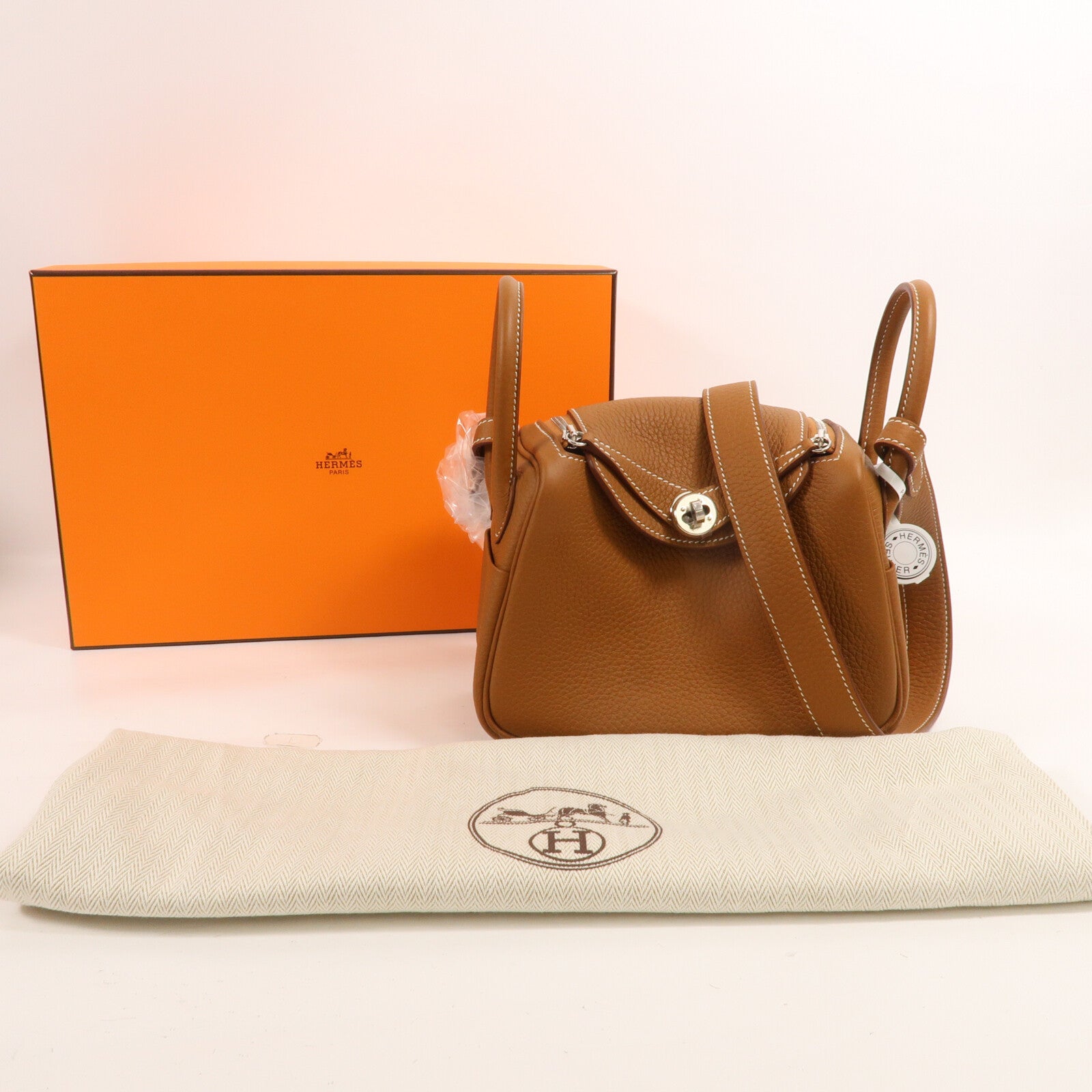 HERMES Clemence皮革Mini Lindy手挽肩背兩用袋Gold