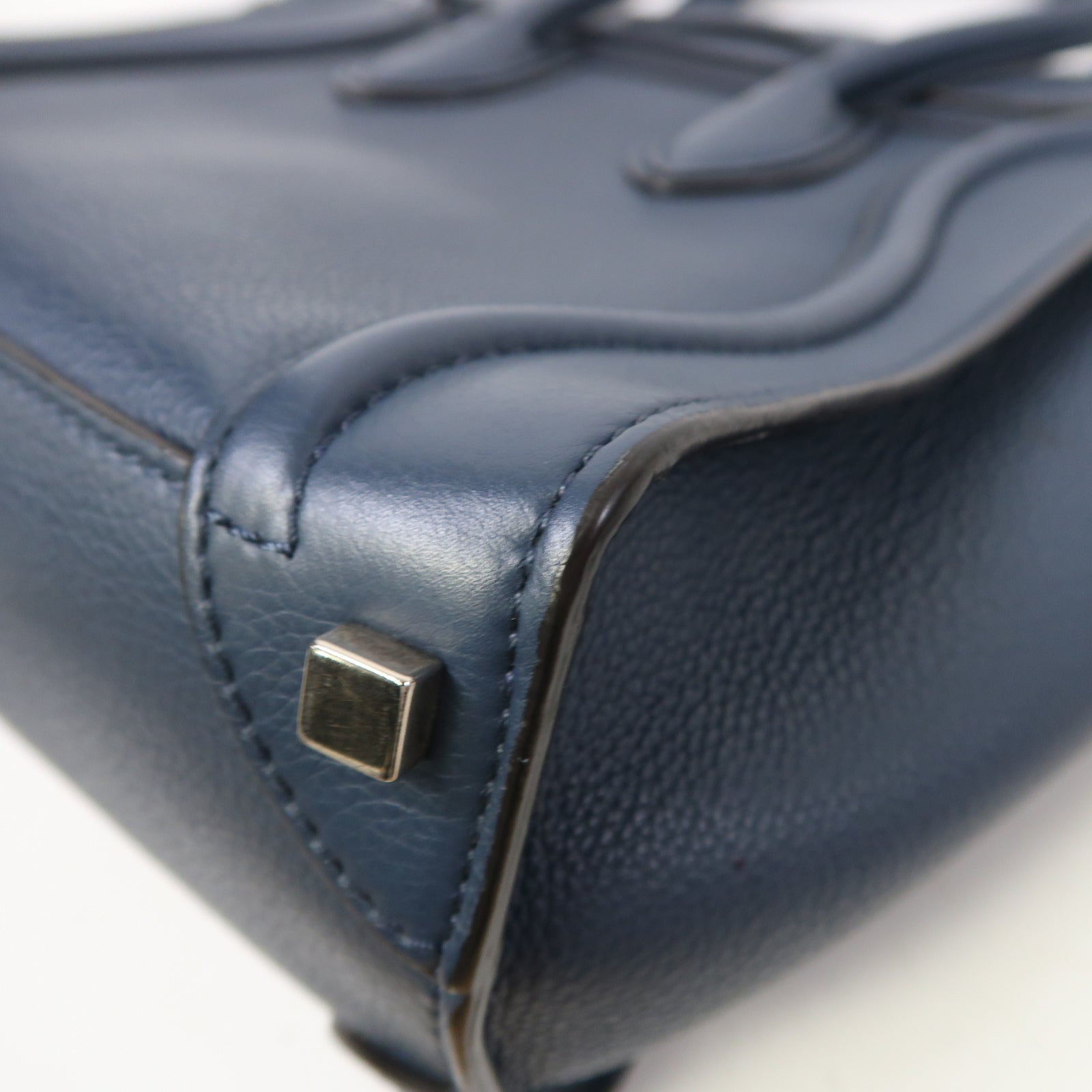 CELINE 牛皮皮革Luggage銀扣手挽袋藍色