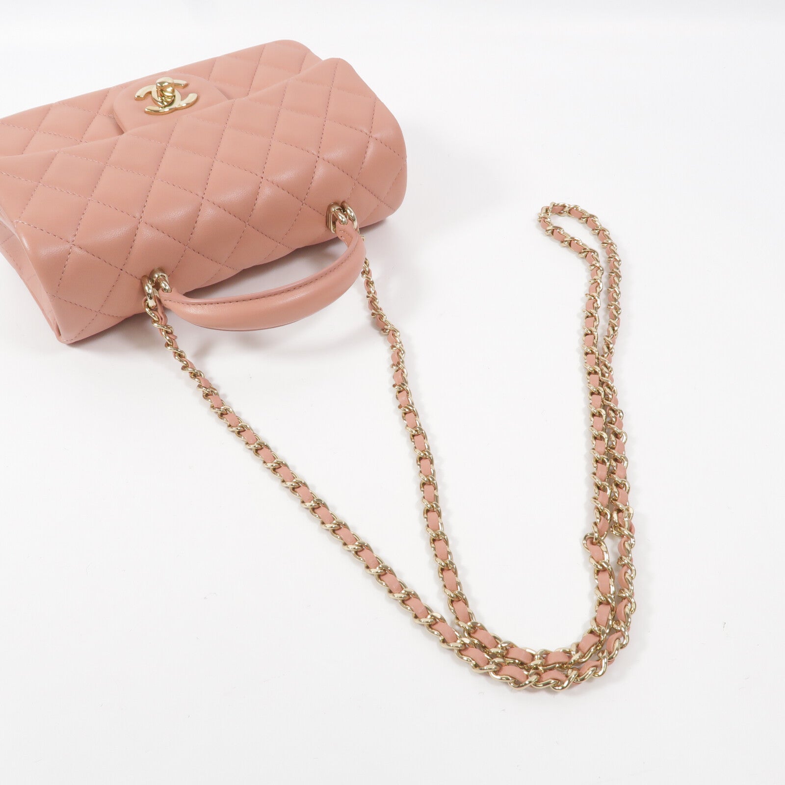 CHANEL 羊皮皮革Mini Flap Bag With Top Handle鏈帶手挽肩背兩用袋