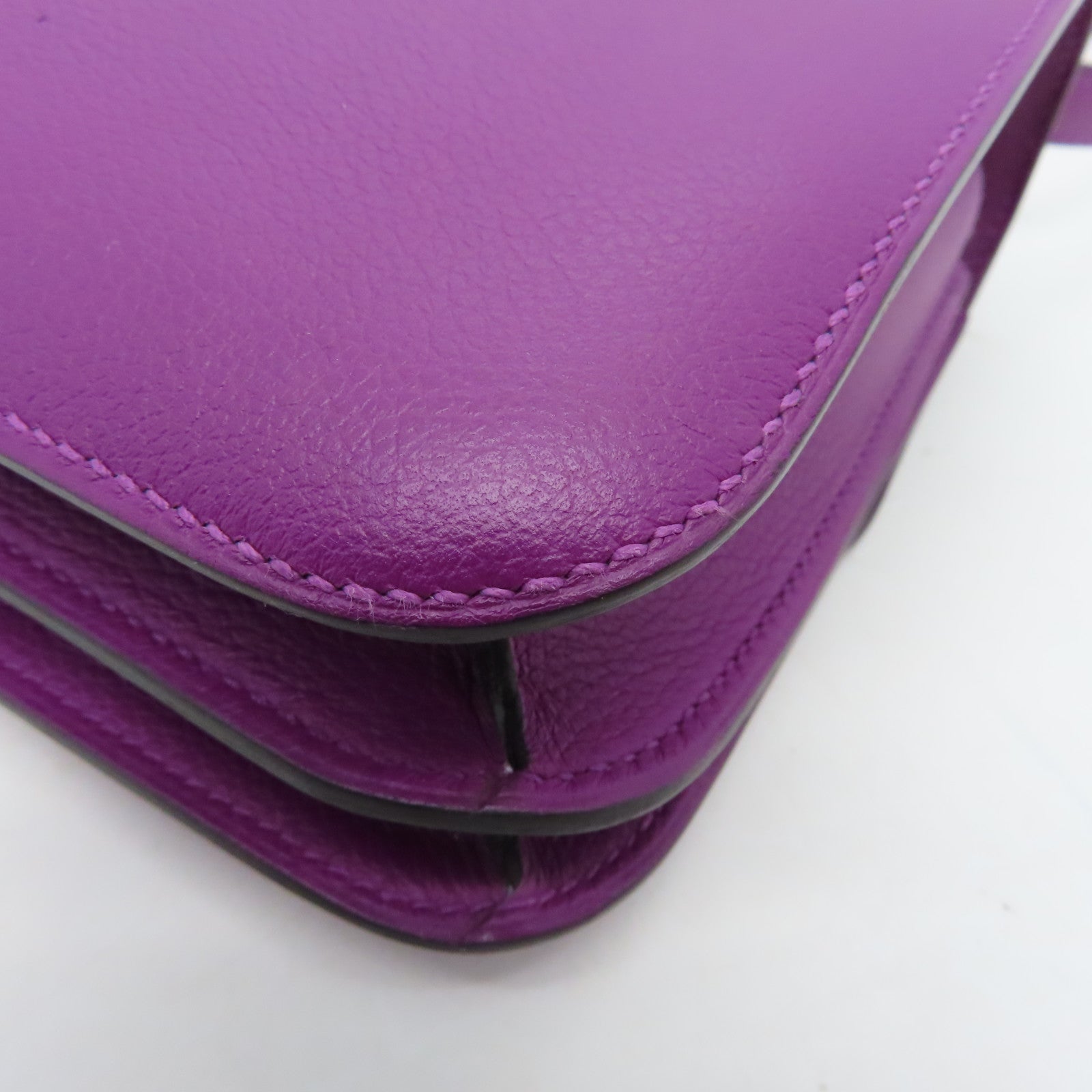 HERMES Evercolour Leather Constance Mini Silver Buckle Shoulder Bag Anemone Purple