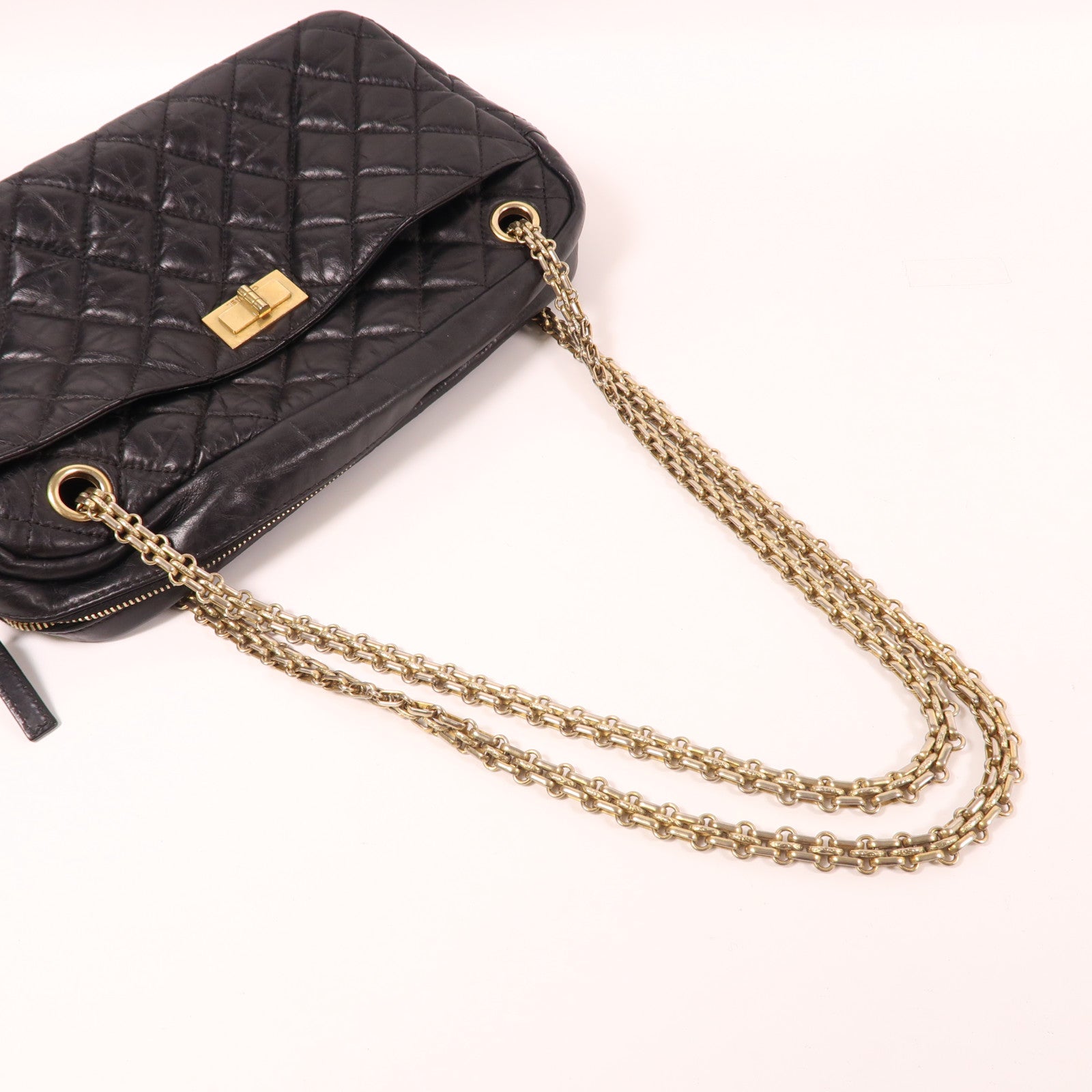 CHANEL 牛皮皮革2.55 Shoulder Bag金扣鏈帶肩背袋黑色