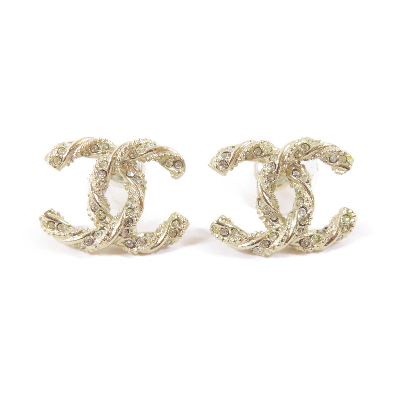 CHANEL 金屬/水晶Pierced Earrings耳環金色