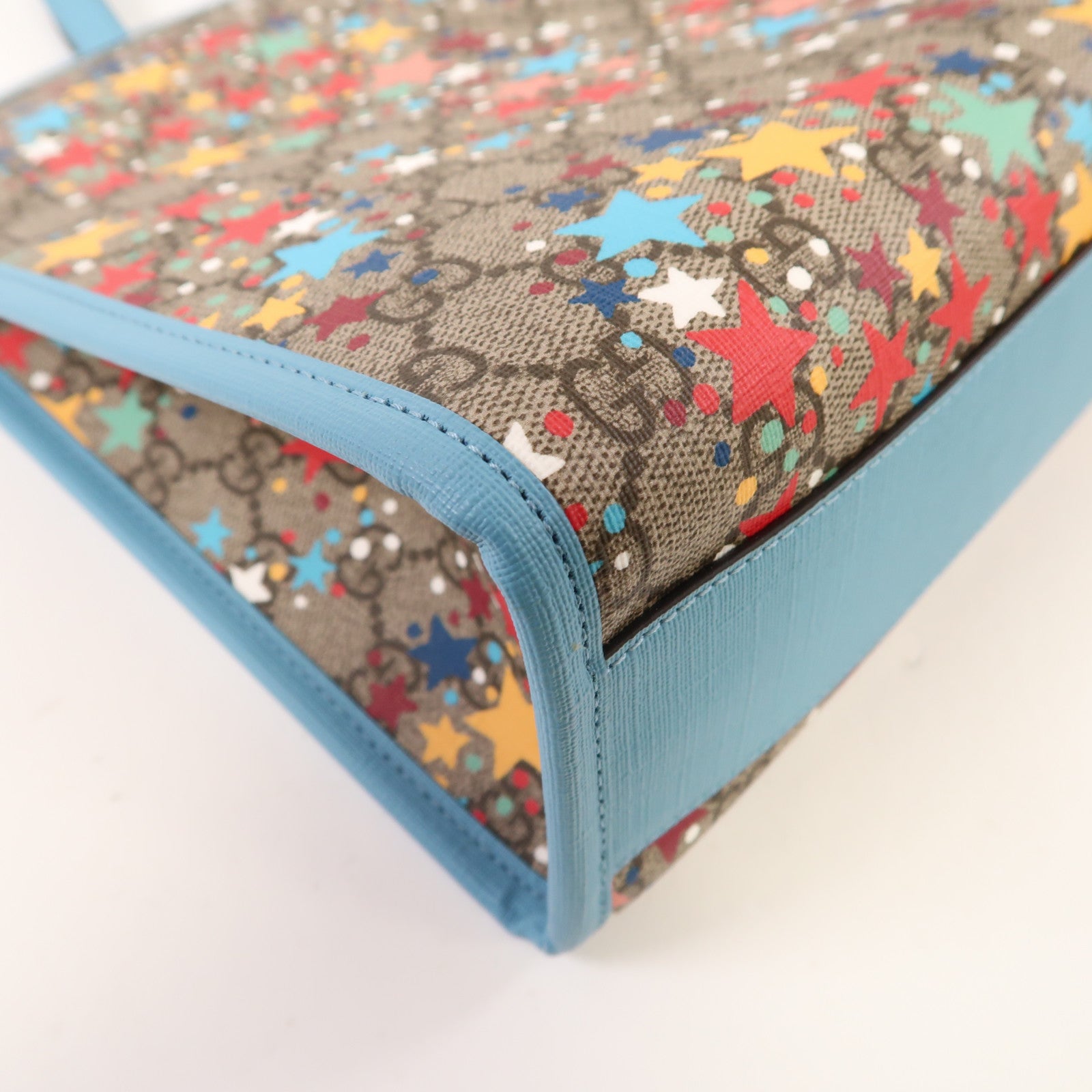 GUCCI 塗層帆布Star Print Tote Bag銀扣手挽袋藍色