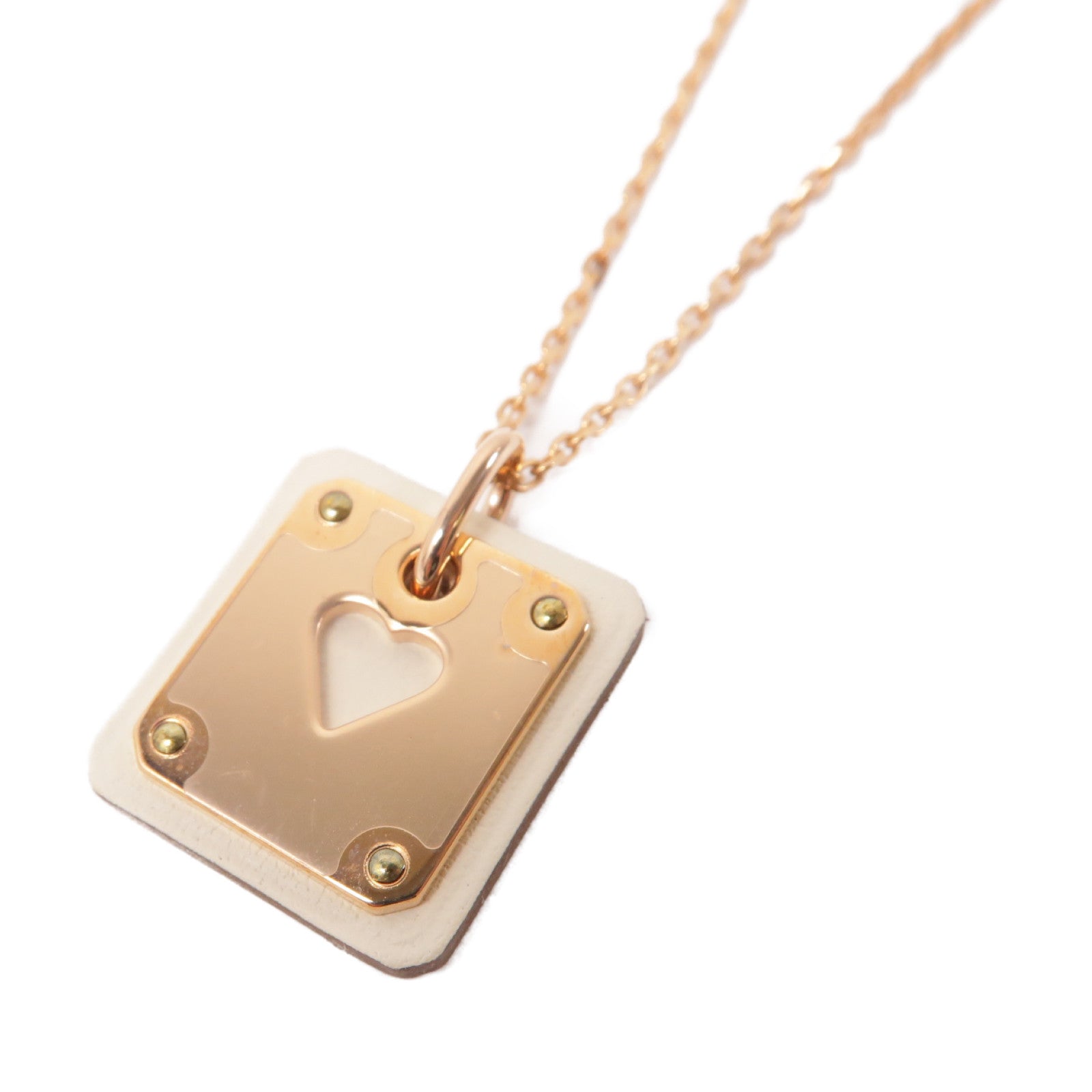 HERMES 金屬Pendant As De Coeur項鏈白色/啡色