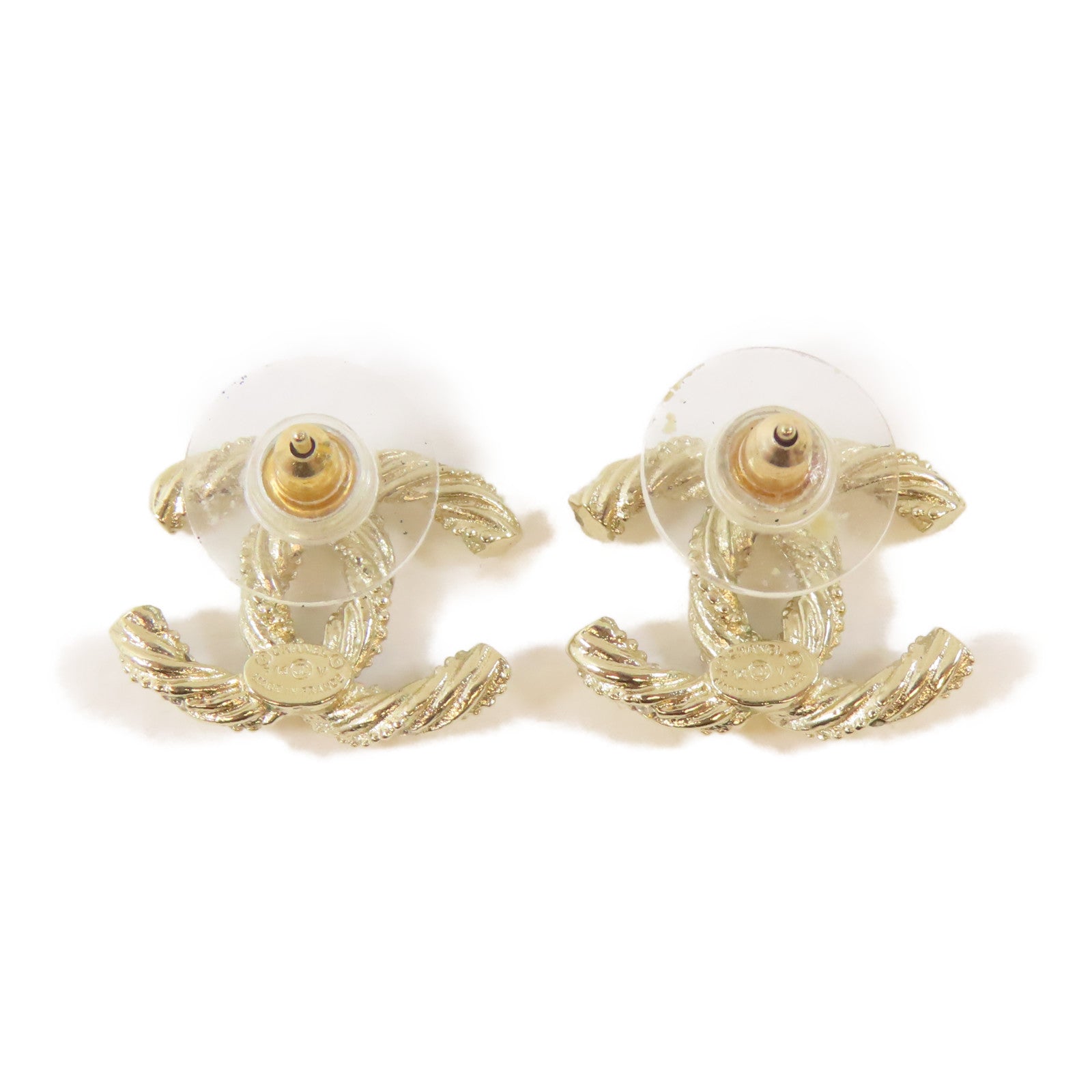 CHANEL 金屬/水晶Pierced Earrings耳環金色