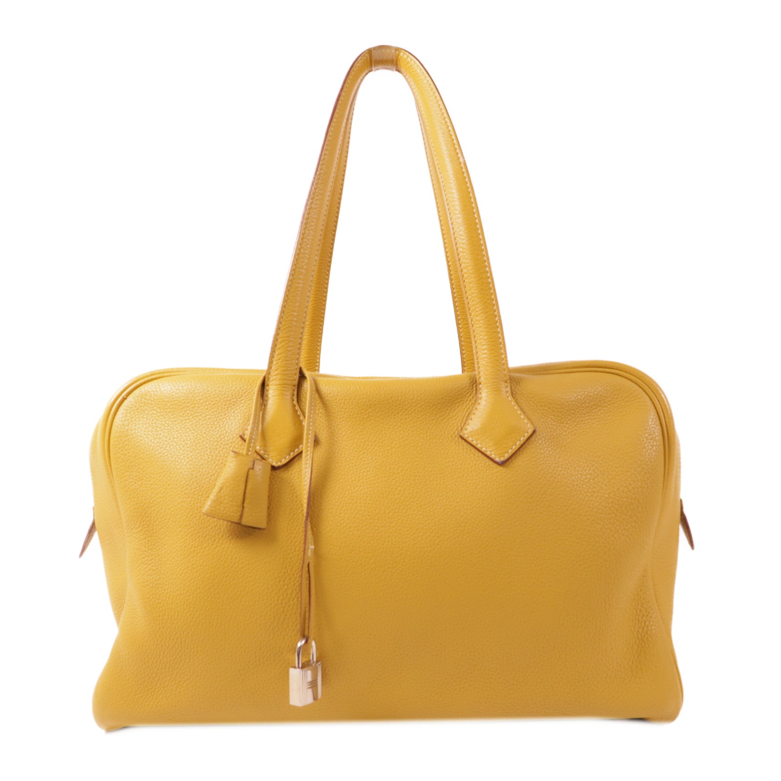 HERMES Clemence皮革Victoria 35銀扣肩背袋Curry黃色